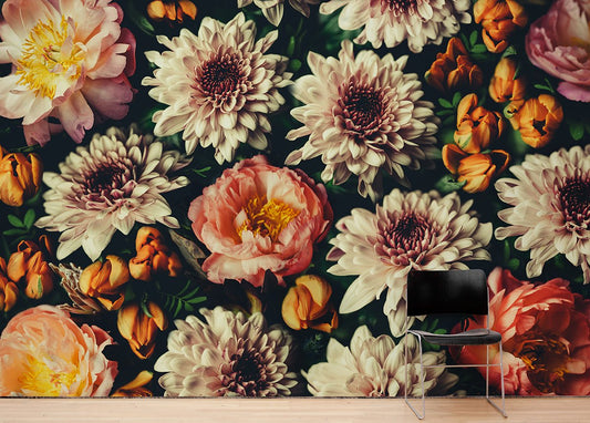 Elevate Your Living Room Aesthetics with Gorgeous Flower Wallpaper