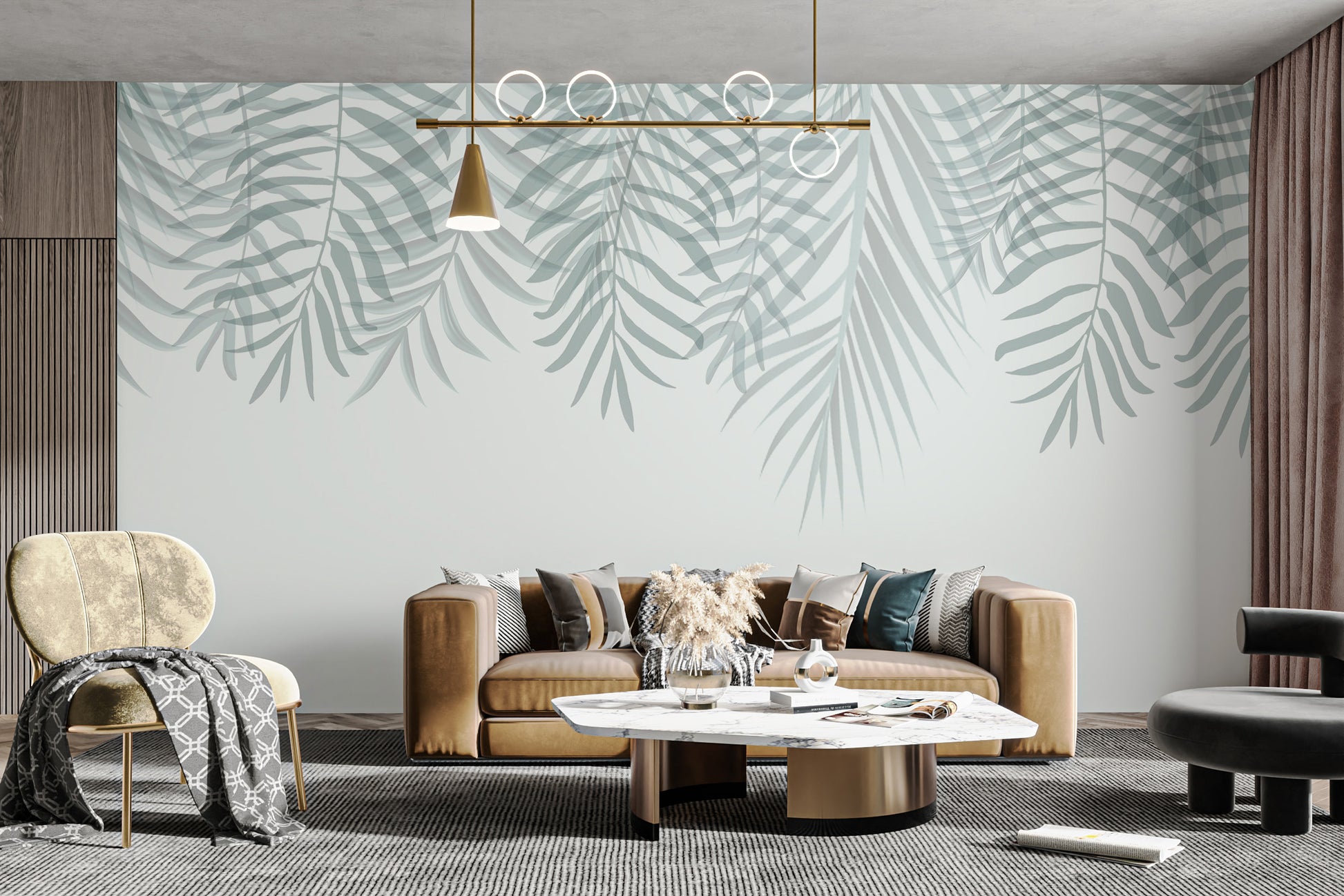 Artistic Arctic Palm Whisper Mural for living rooms