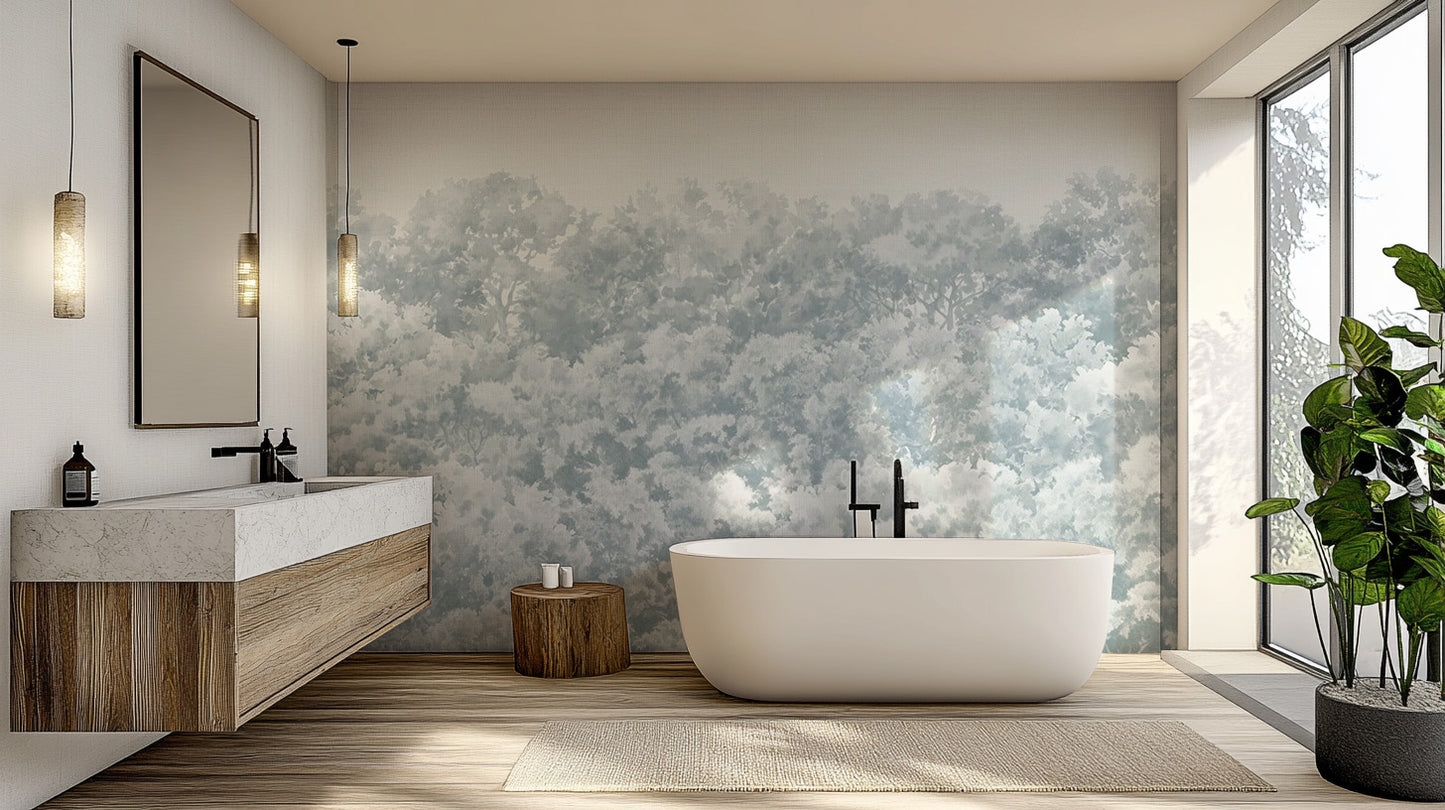 Elegant blue buttonwood tree mural design