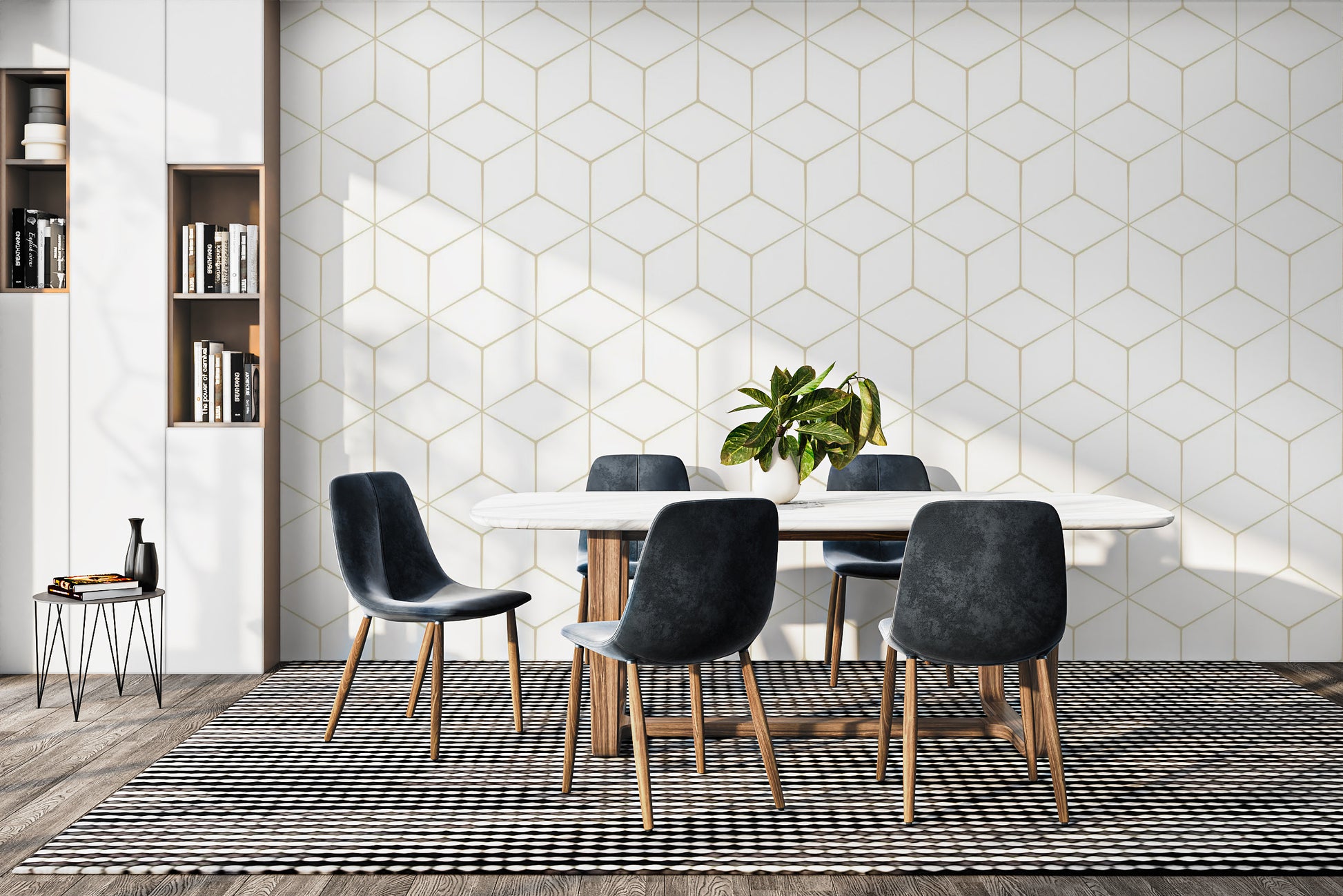 Trendy Hexagonal Geometric Wall Mural for Homes