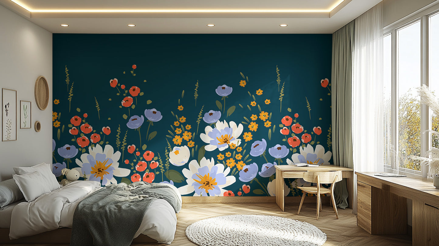 Midnight Garden Floral Mural