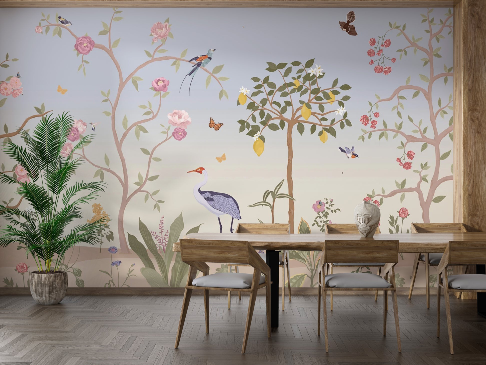 Floral chinoiserie spring garden wall art
