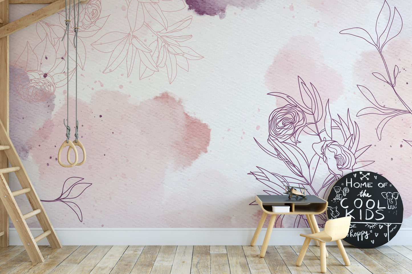 Pastel Pink Purple Watercolor Floral Wallpaper