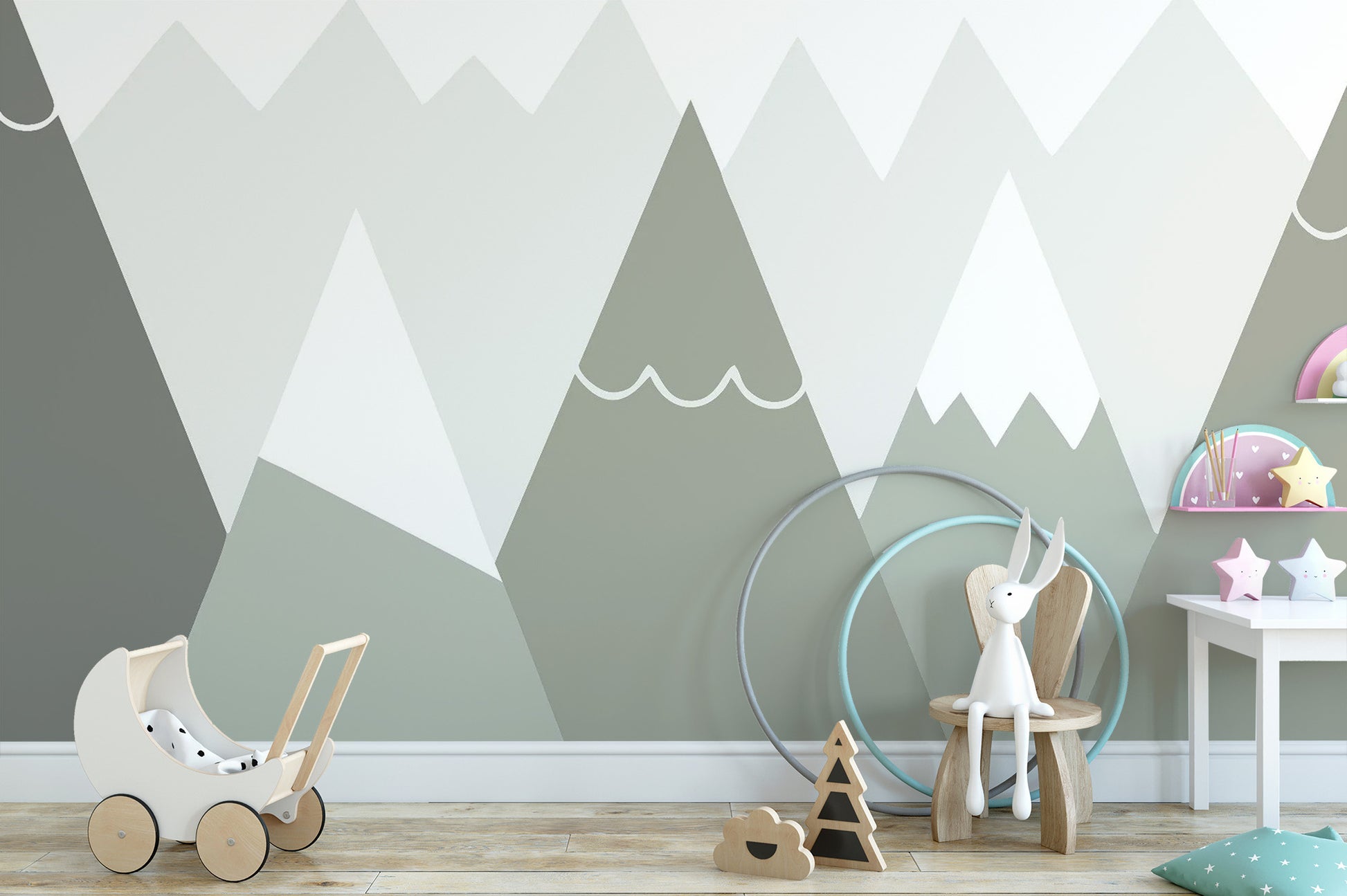 Kids room wallpaper with soft mountain design