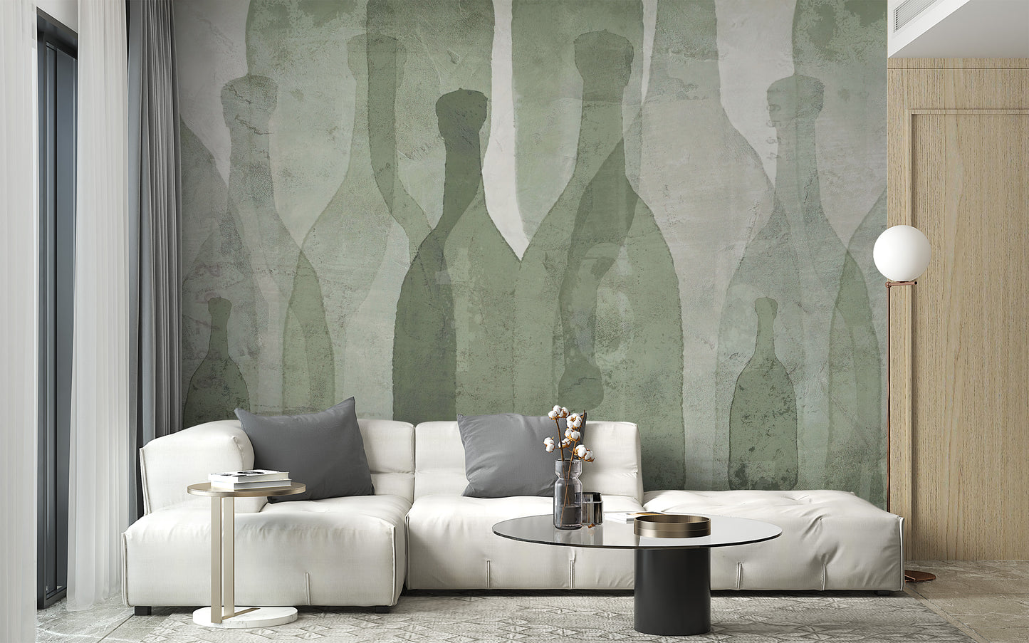 Watercolor bottle mural with fresh tint design for walls
