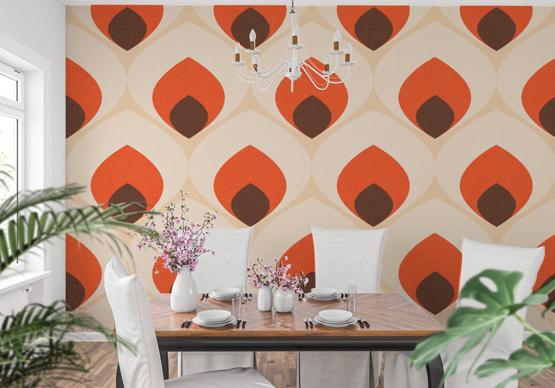 Cream and orange ogee design for walls
