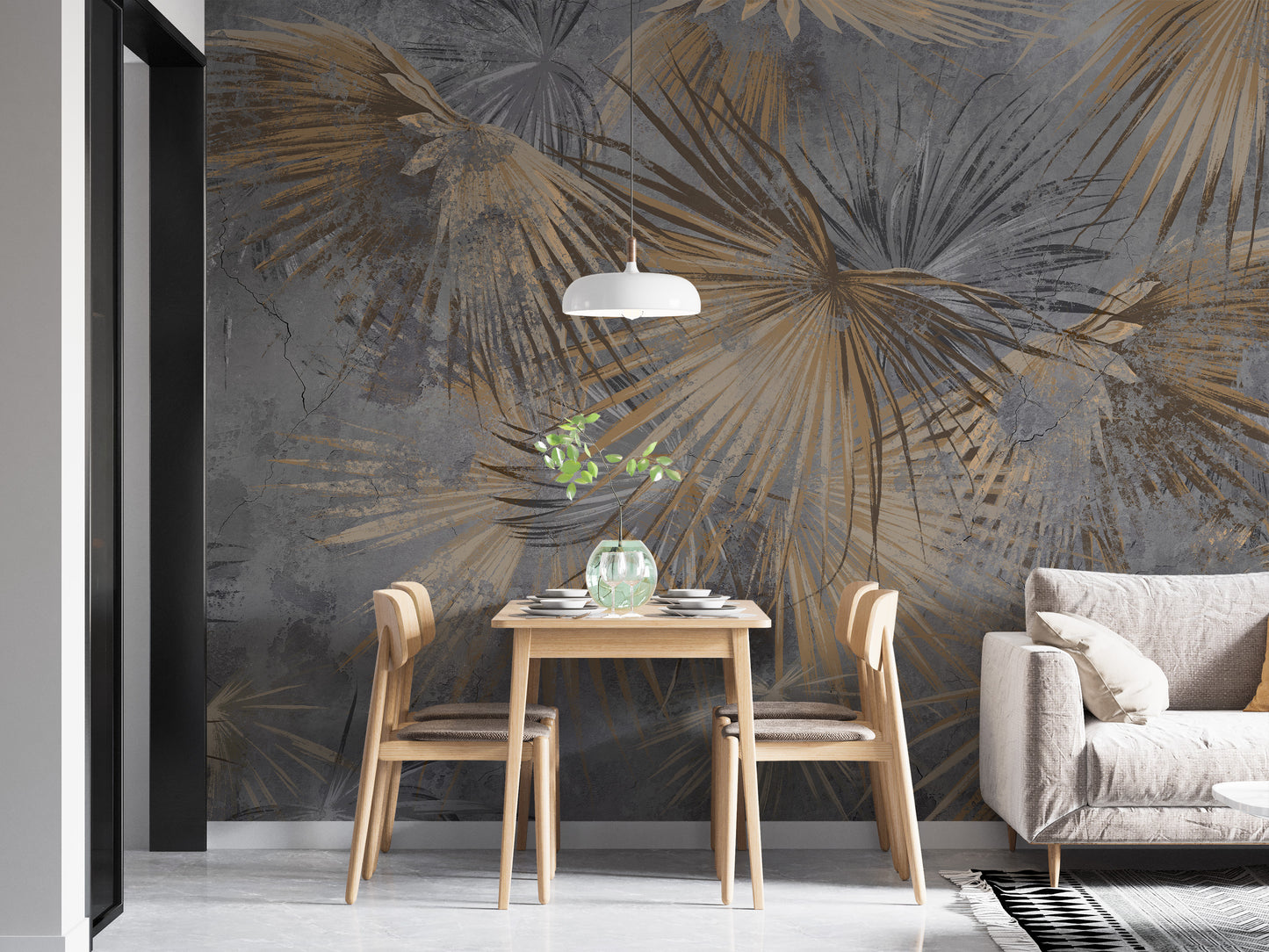 Luxurious mural with golden tropical accents