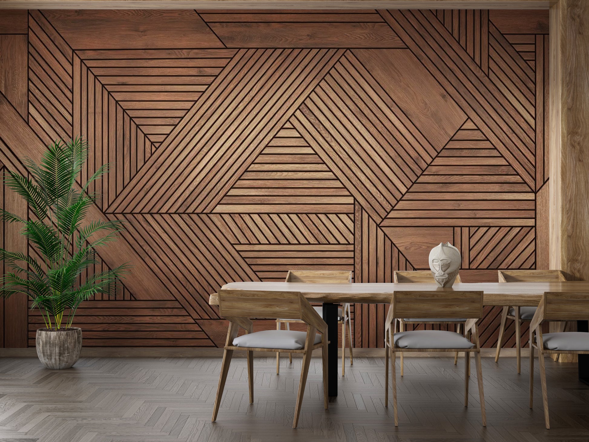 Geometric wooden wallpaper mural with sleek design
