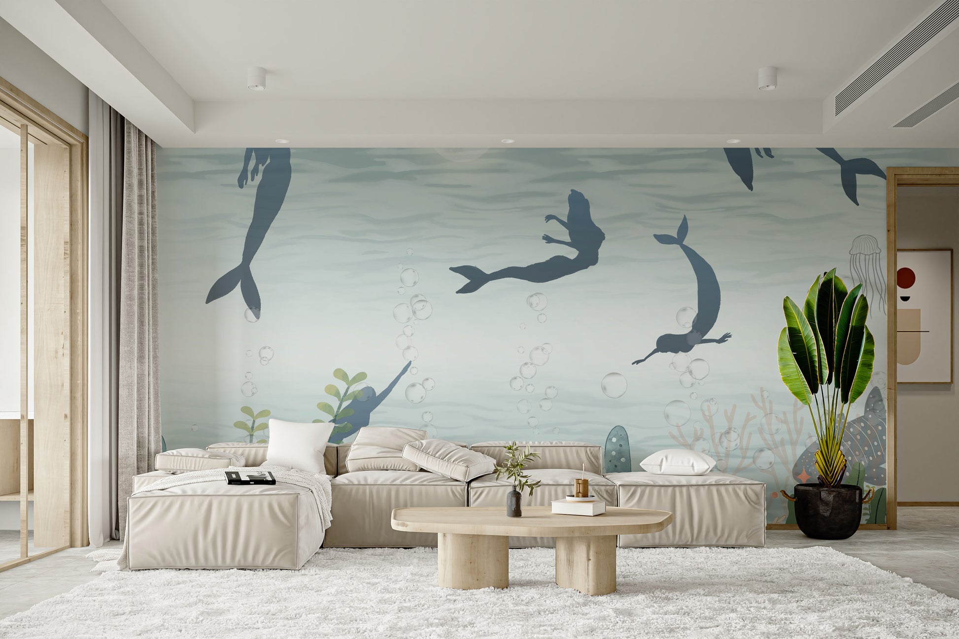 Mermaid Whispers Ocean Mural removable wallpaper