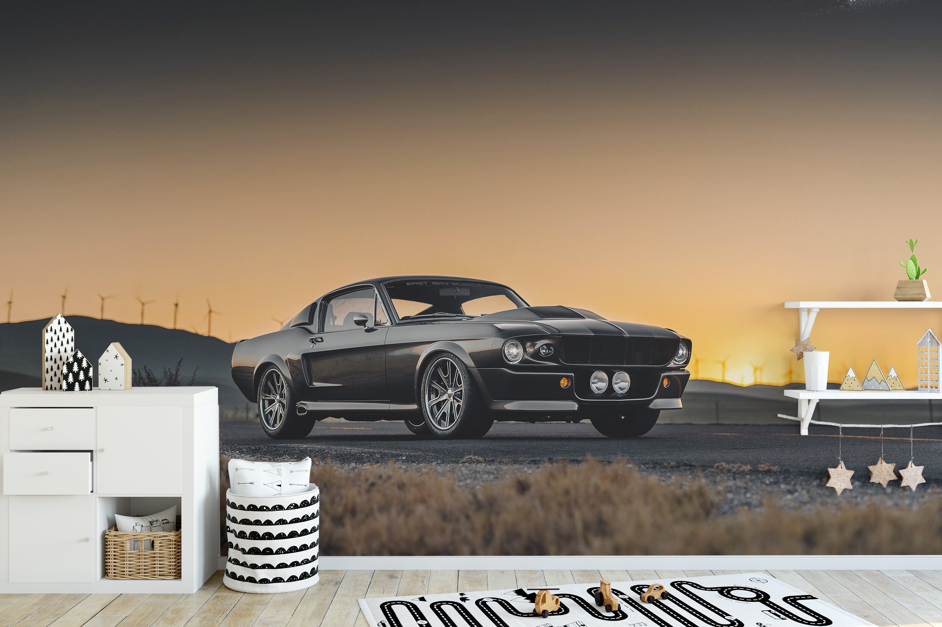 Iconic Ford Mustang mural wallpaper for kids
