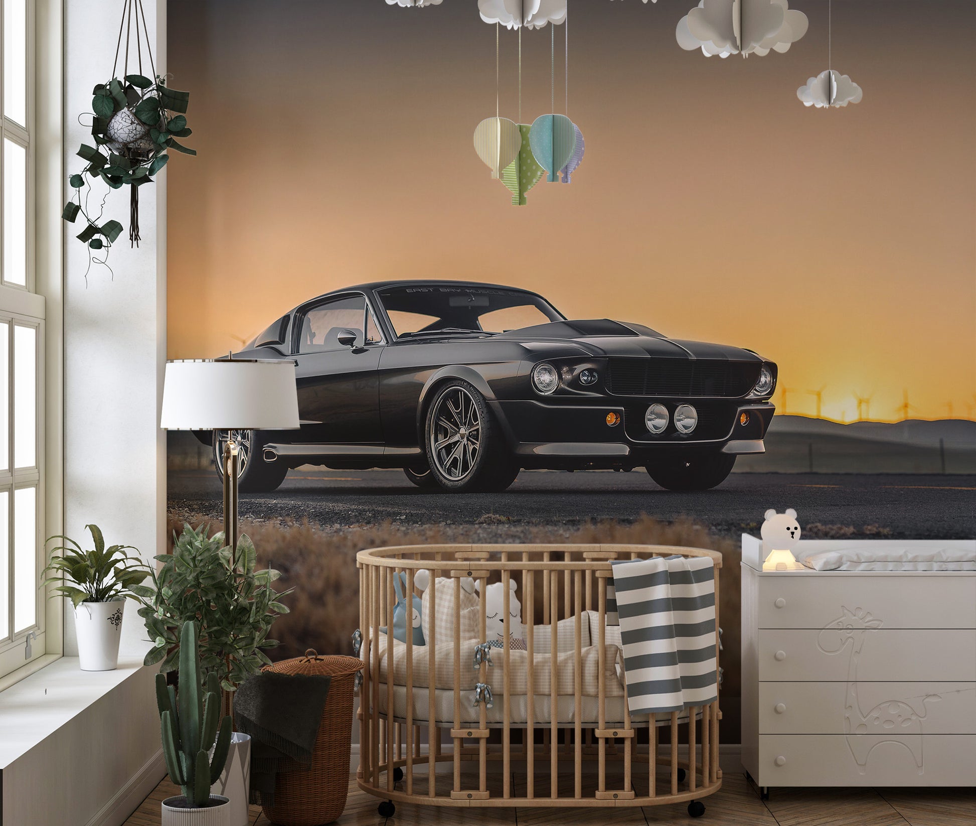 Mustang at sunset scenic mural wallpaper
