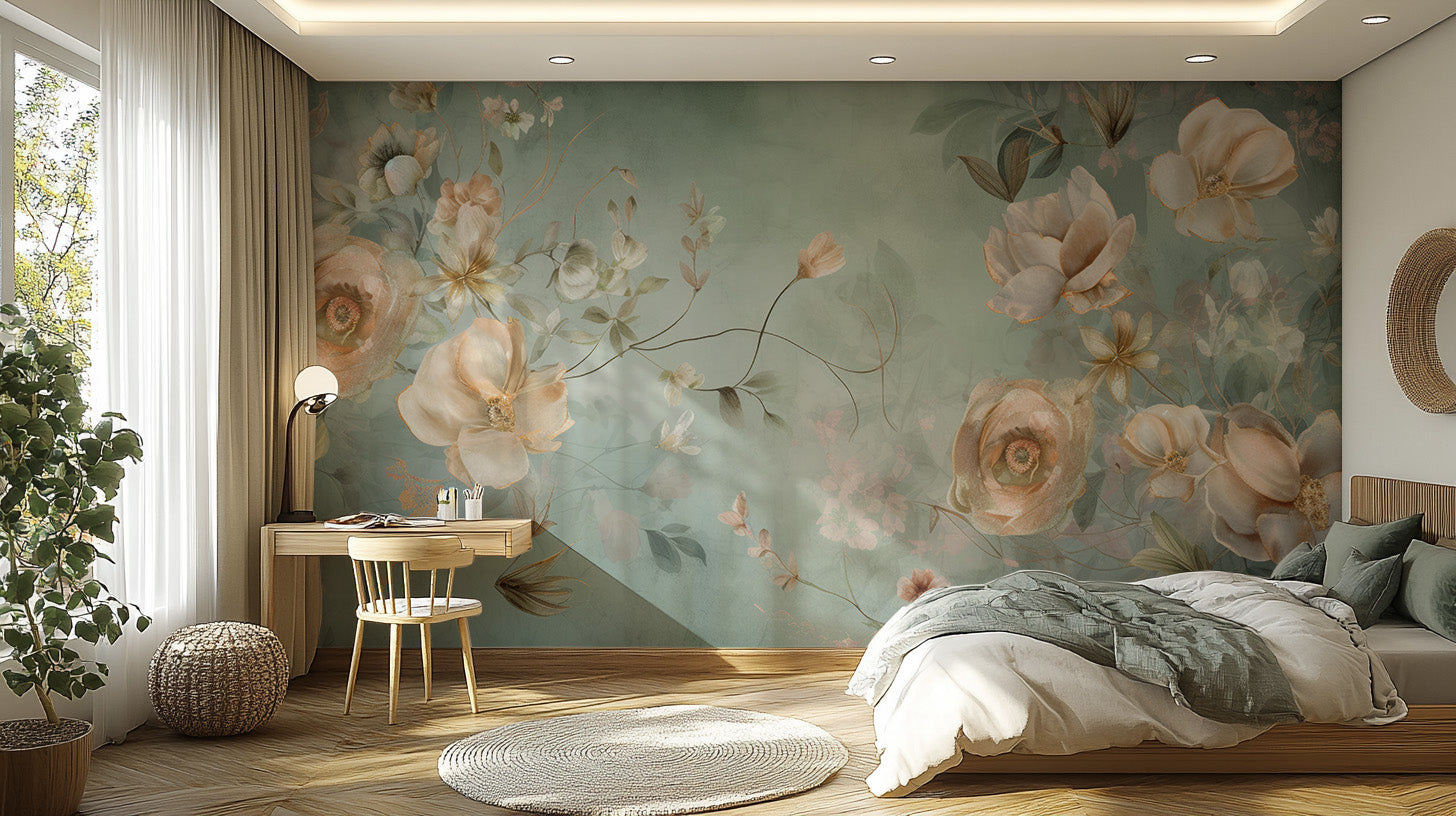 Sophisticated flower mural with gentle charm