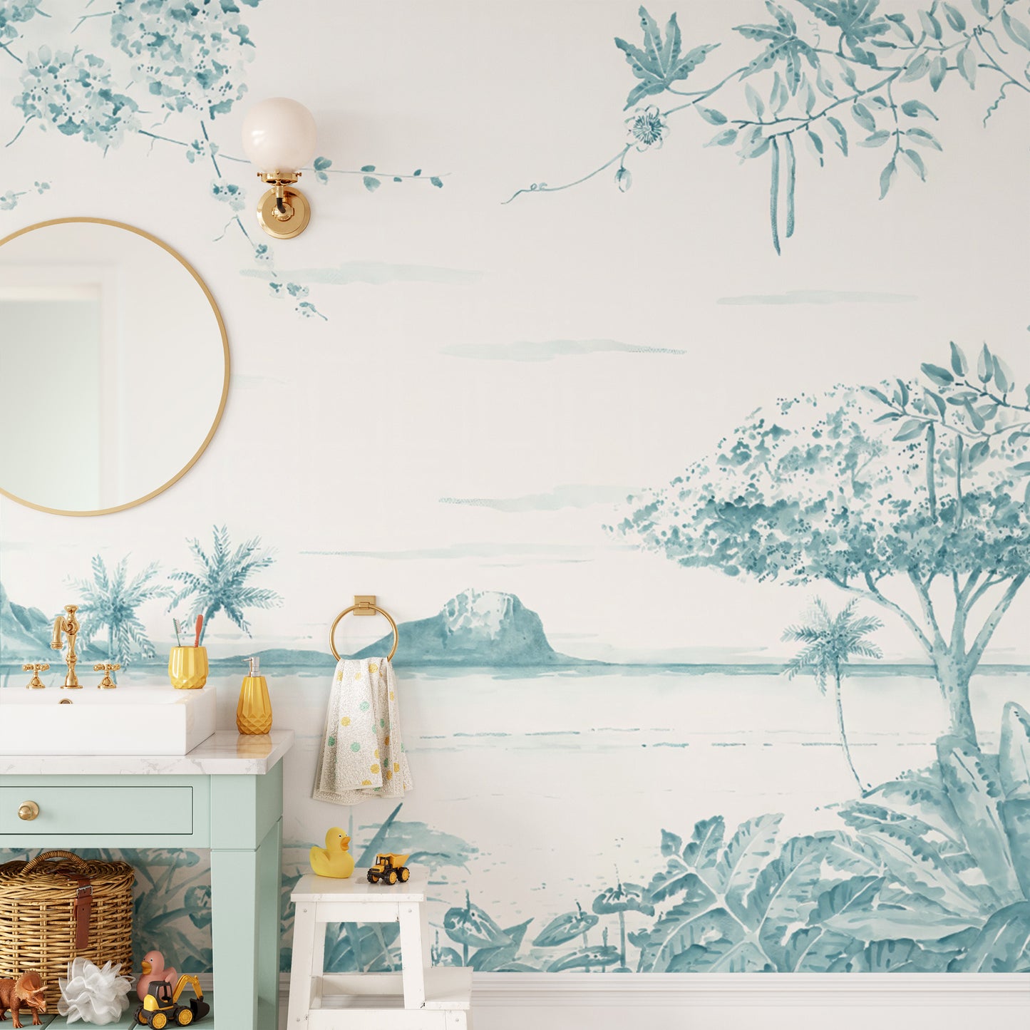 Nature-inspired tropical wall mural with island charm
