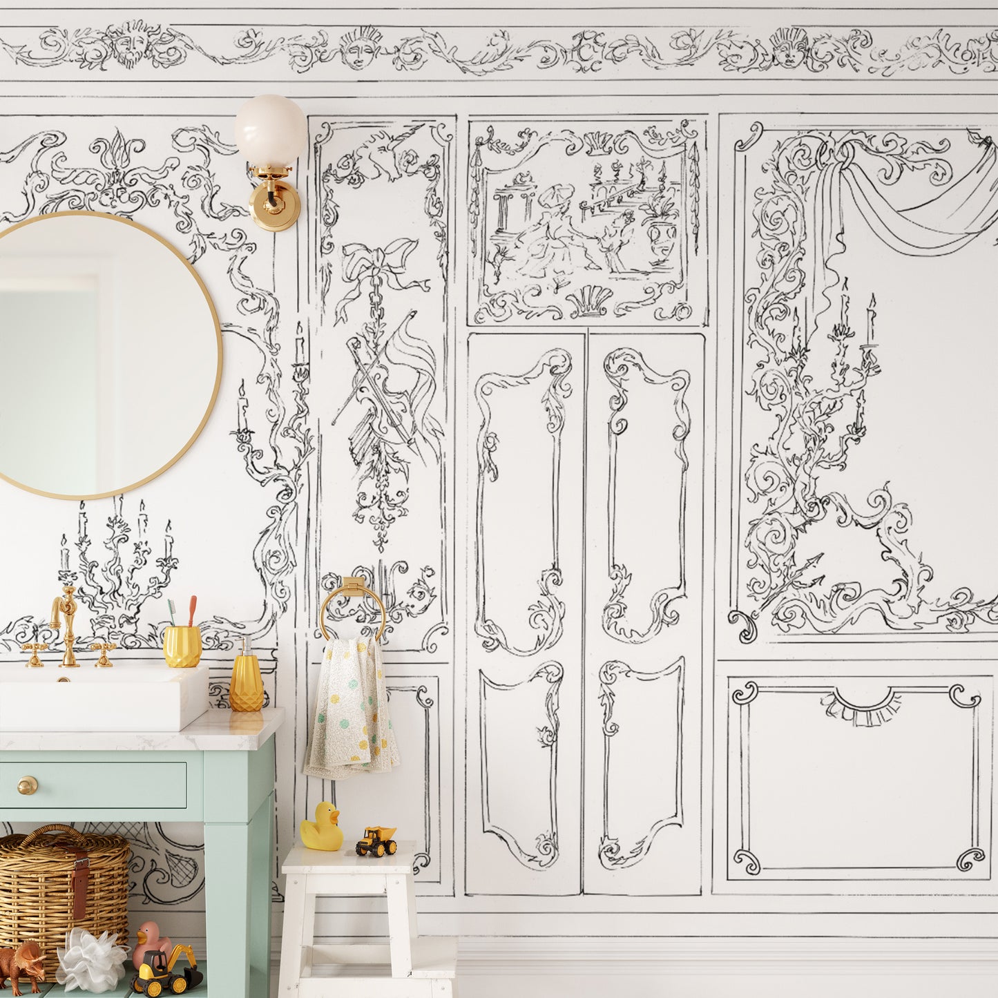 Elegant Rococo wall paneling wallpaper with vintage charm
