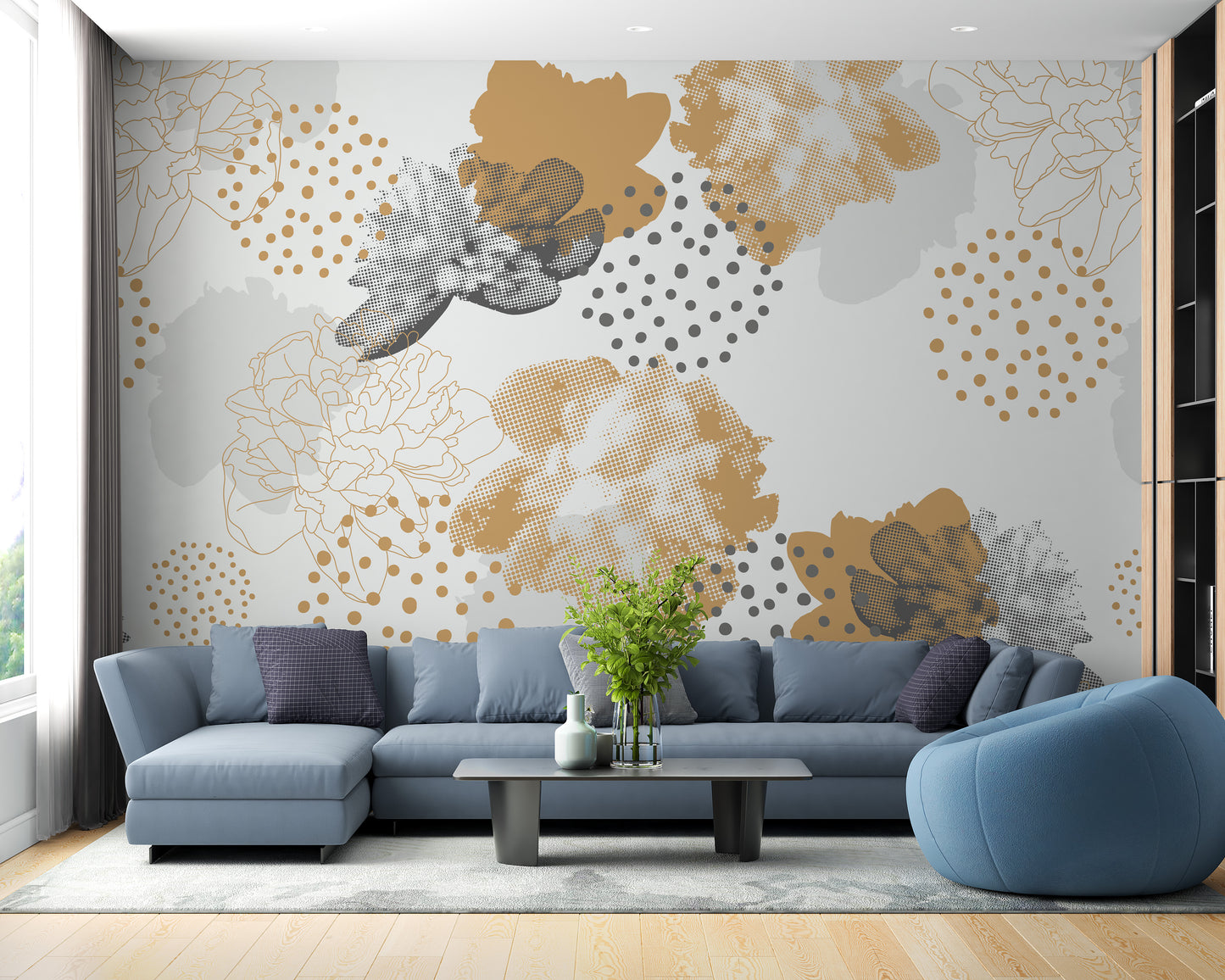 Modern black and gold floral wallpaper style