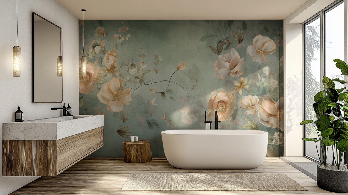 Soft blooming flower mural for serene spaces
