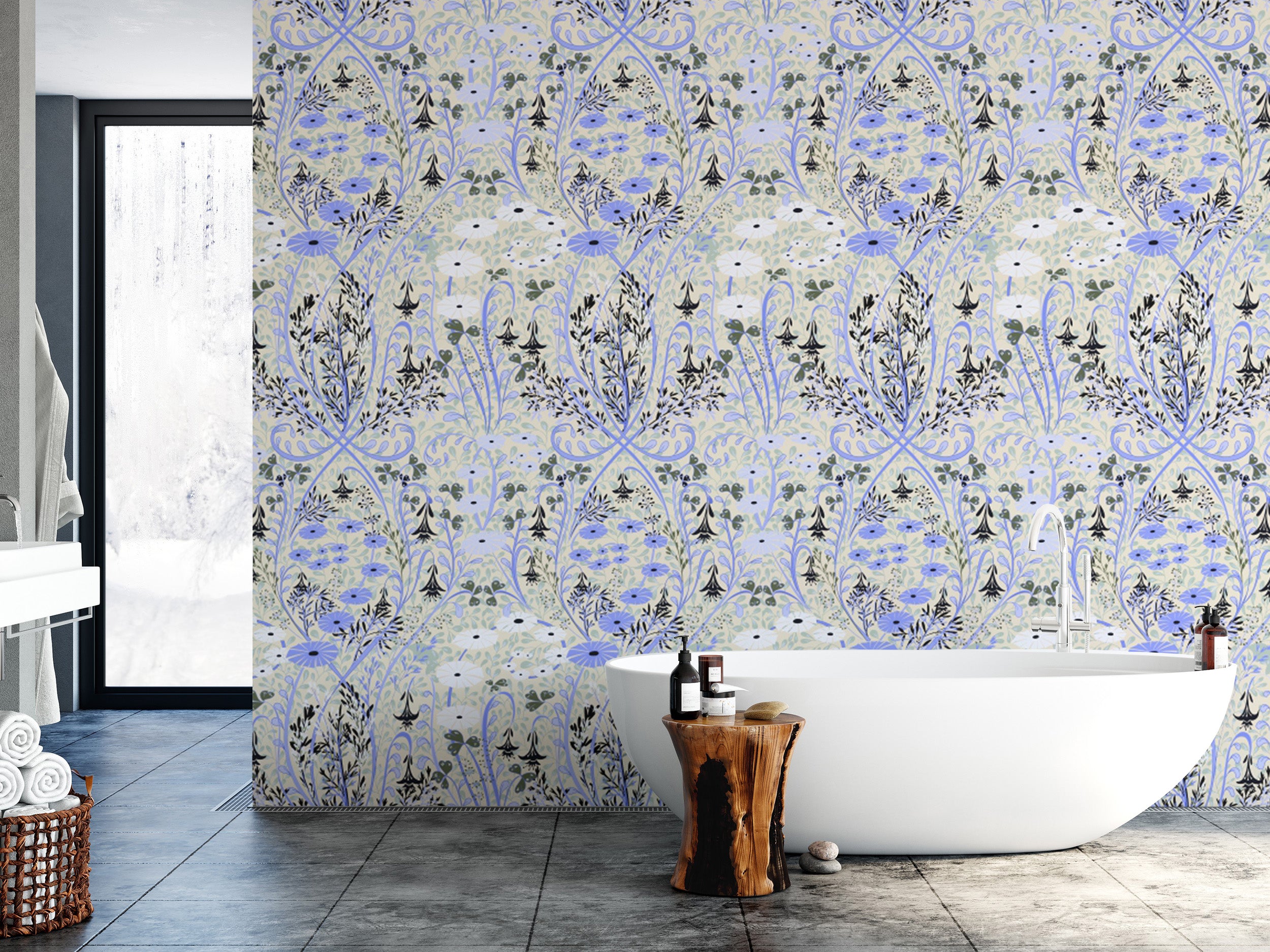 Whimsical Meadow Periwinkle peel and stick wallpaper