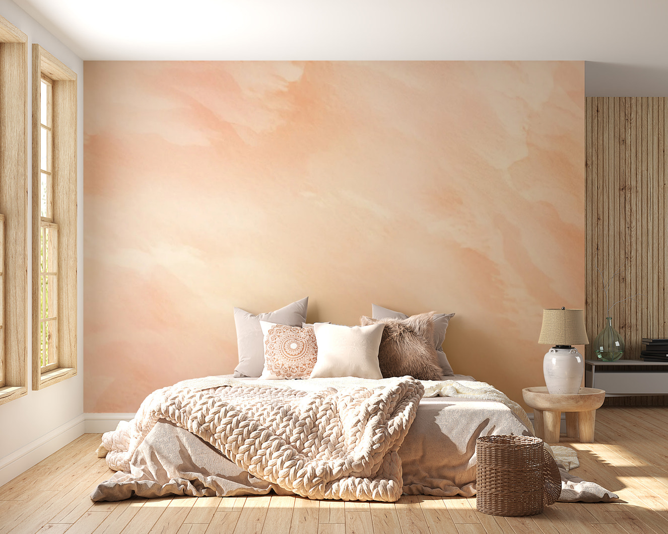 Artistic peach melody wallpaper with soft watercolor tones
