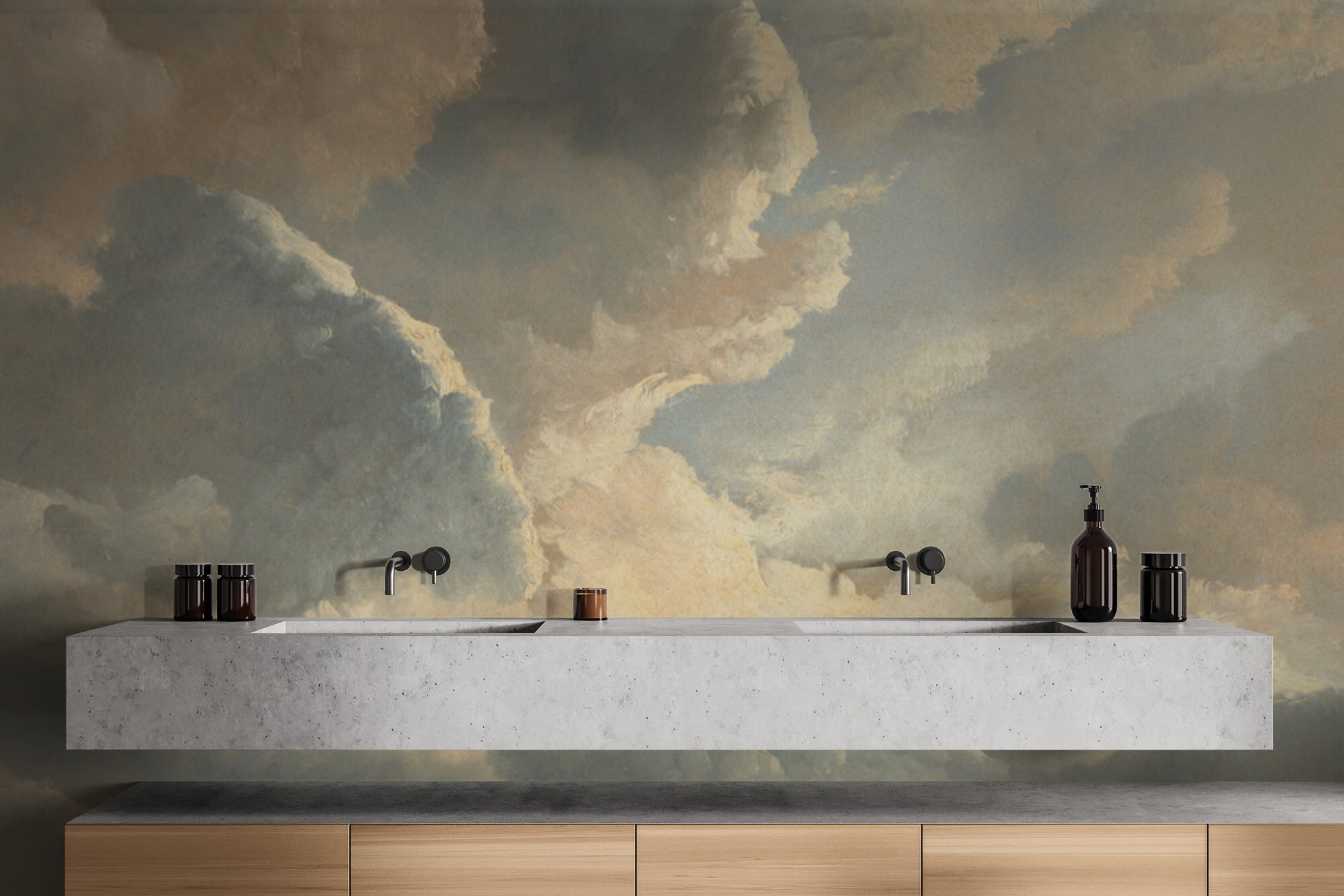 Nature-inspired cloudscape mural for a dreamy ambiance
