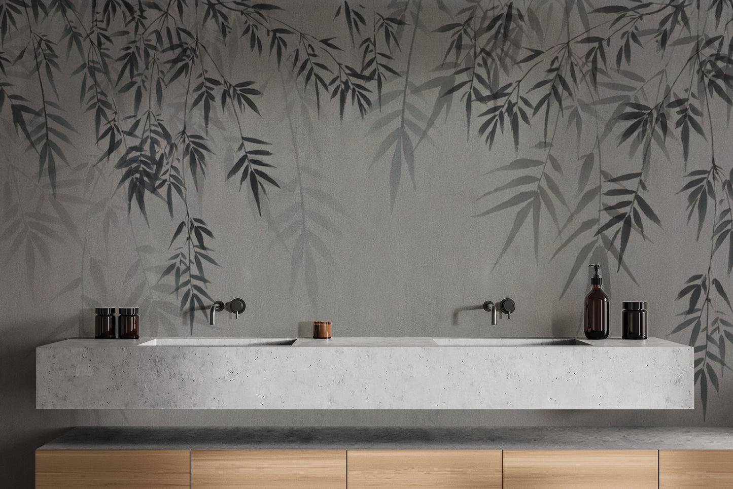 Nature-inspired wall mural with minimalist botanical sketches
