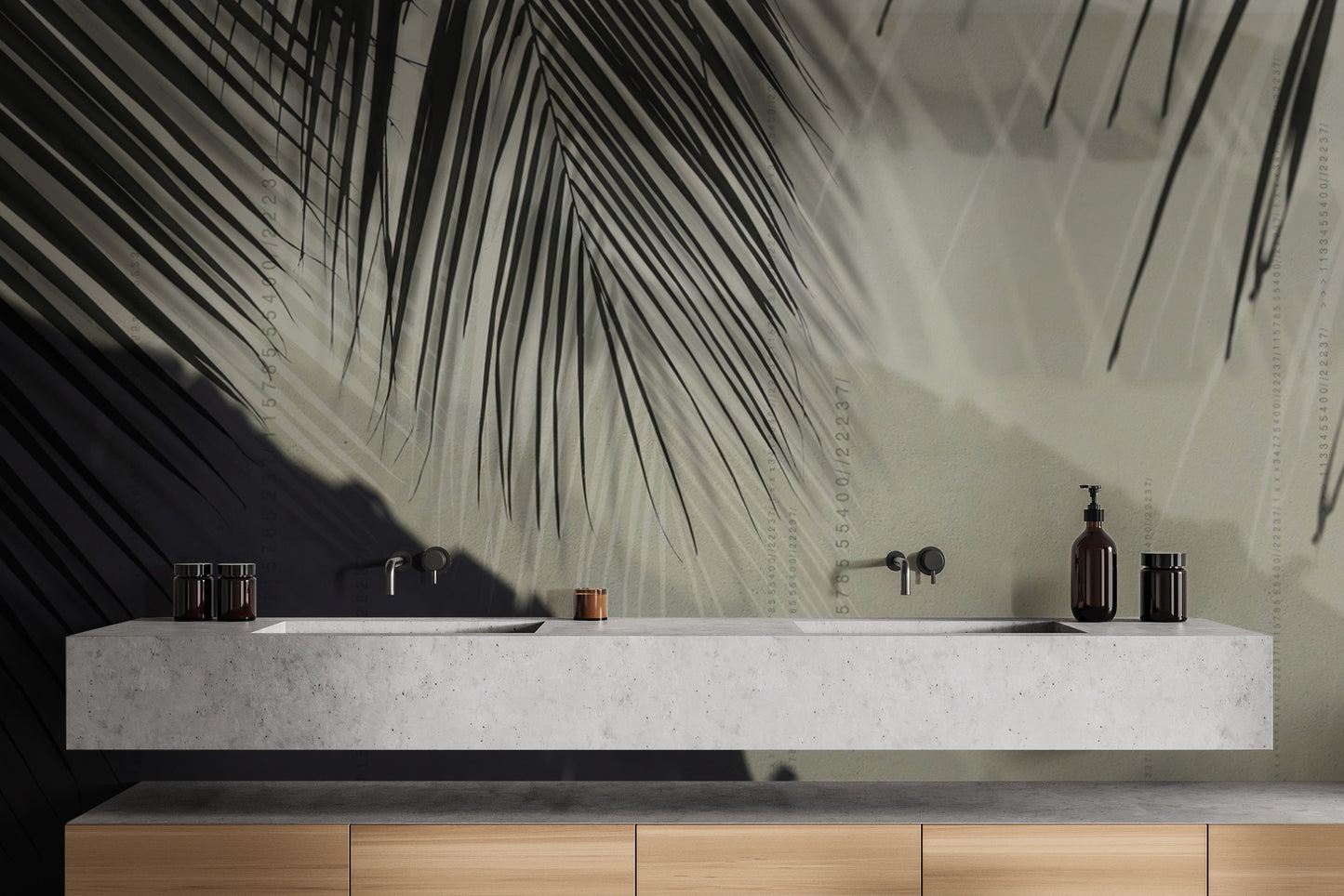 Sophisticated palm leaf mural creates a relaxing wall accent.
