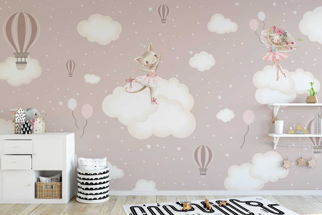 Whimsical enchanted clouds wallpaper design