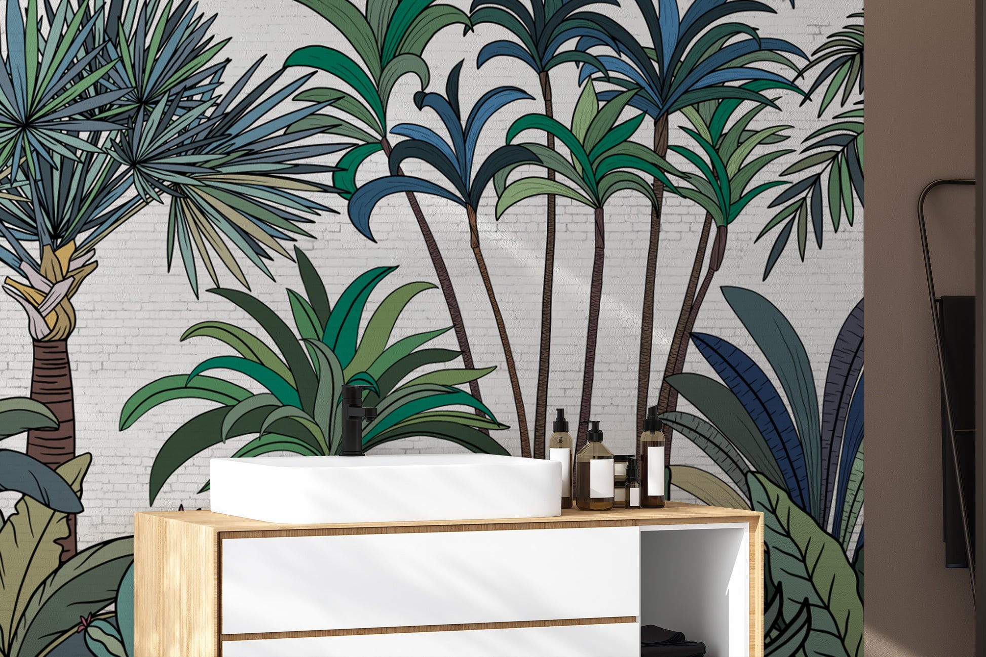 Jungle aesthetic hand-sketched wallpaper mural
