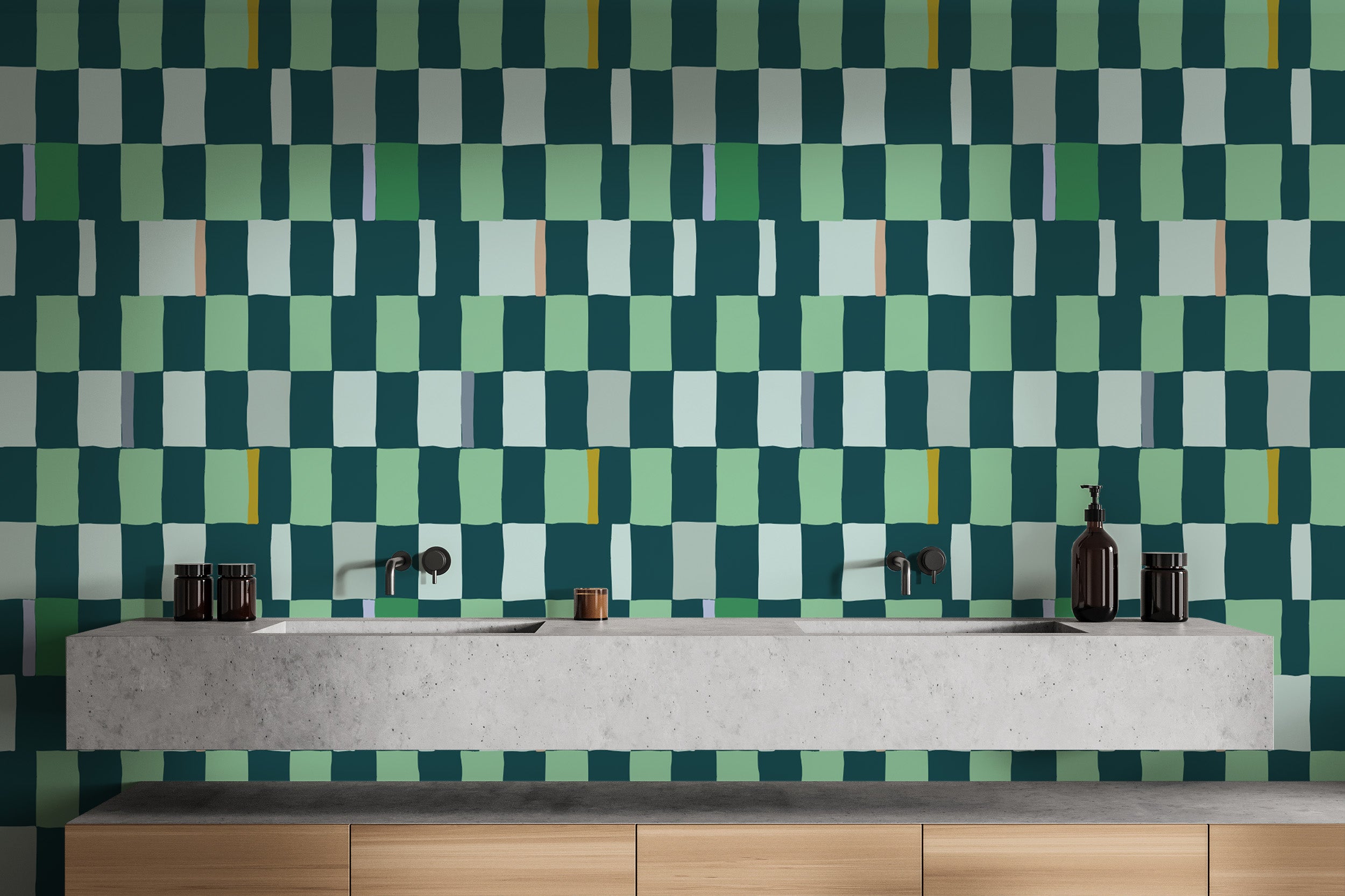 Stylish chic summer checkered wallpaper with vibrant tones.
