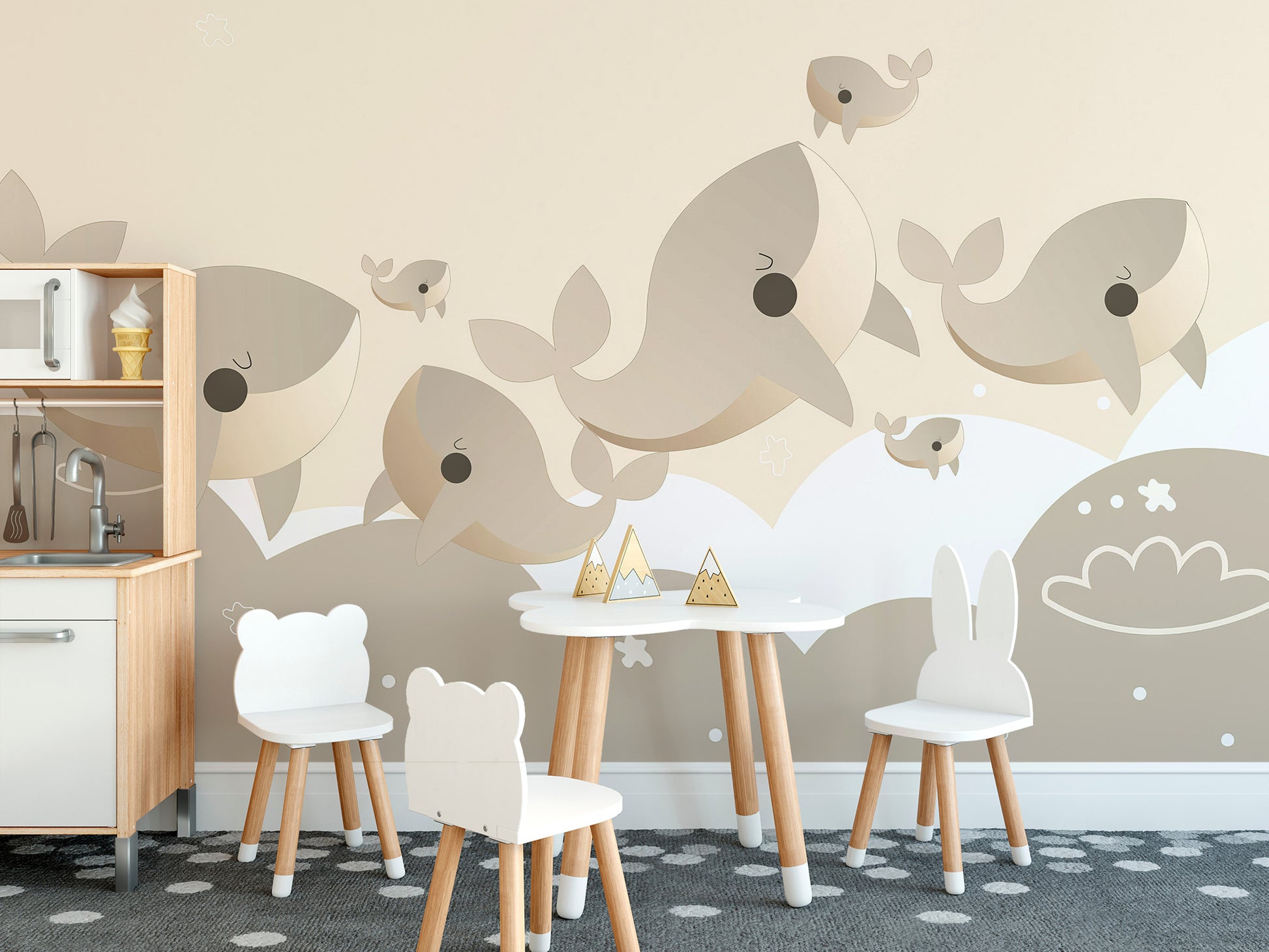 Playful nursery walls with Cuddly Cetaceans aquatic wallpaper