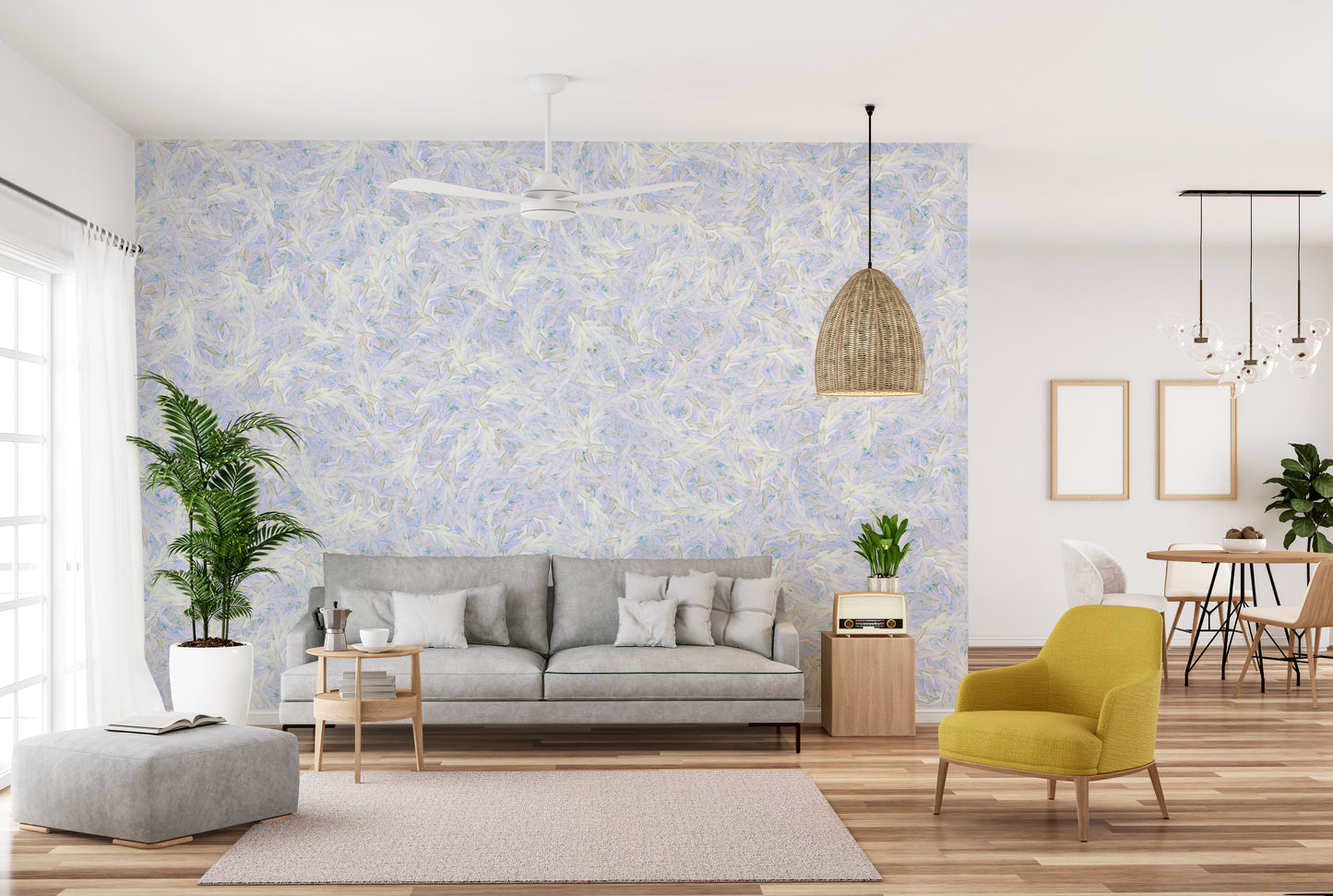 Blue Dancing Leaves Lila Azur Wallpaper Murals - Giffywalls