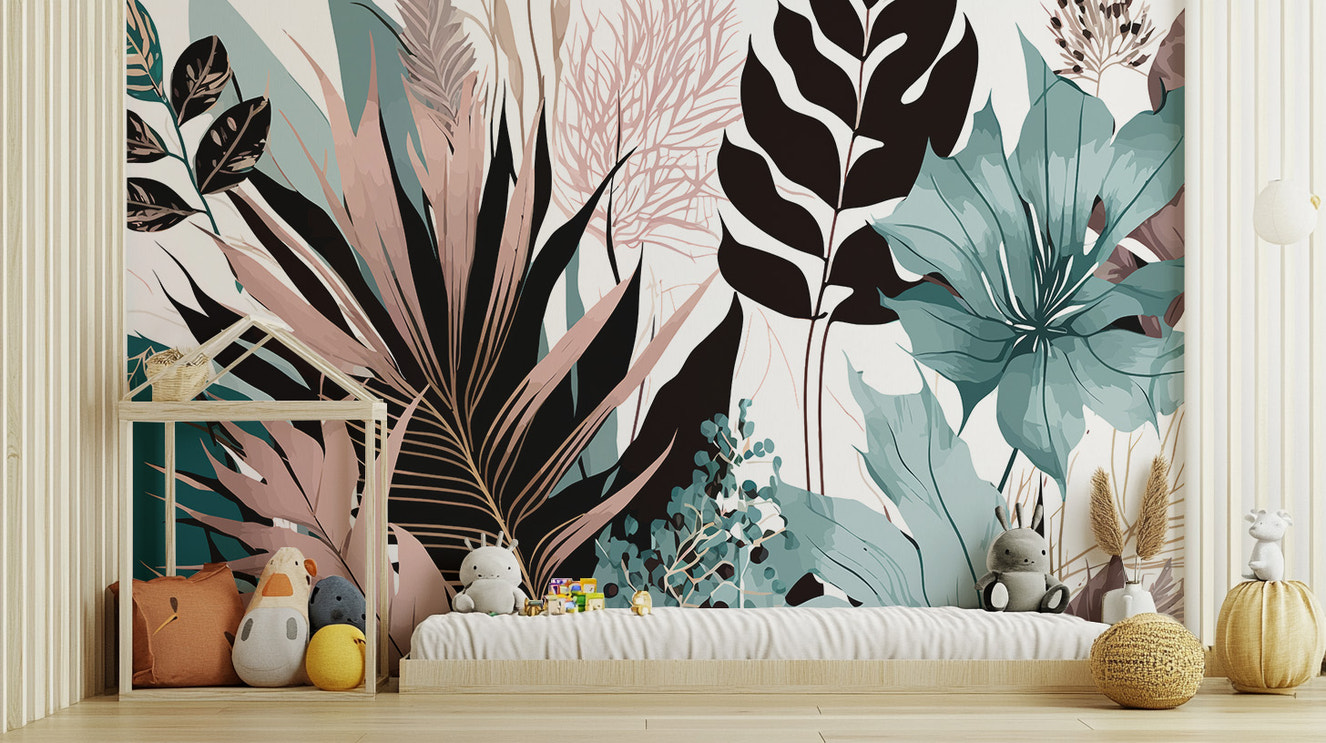 Sophisticated exotic floral wallpaper mural