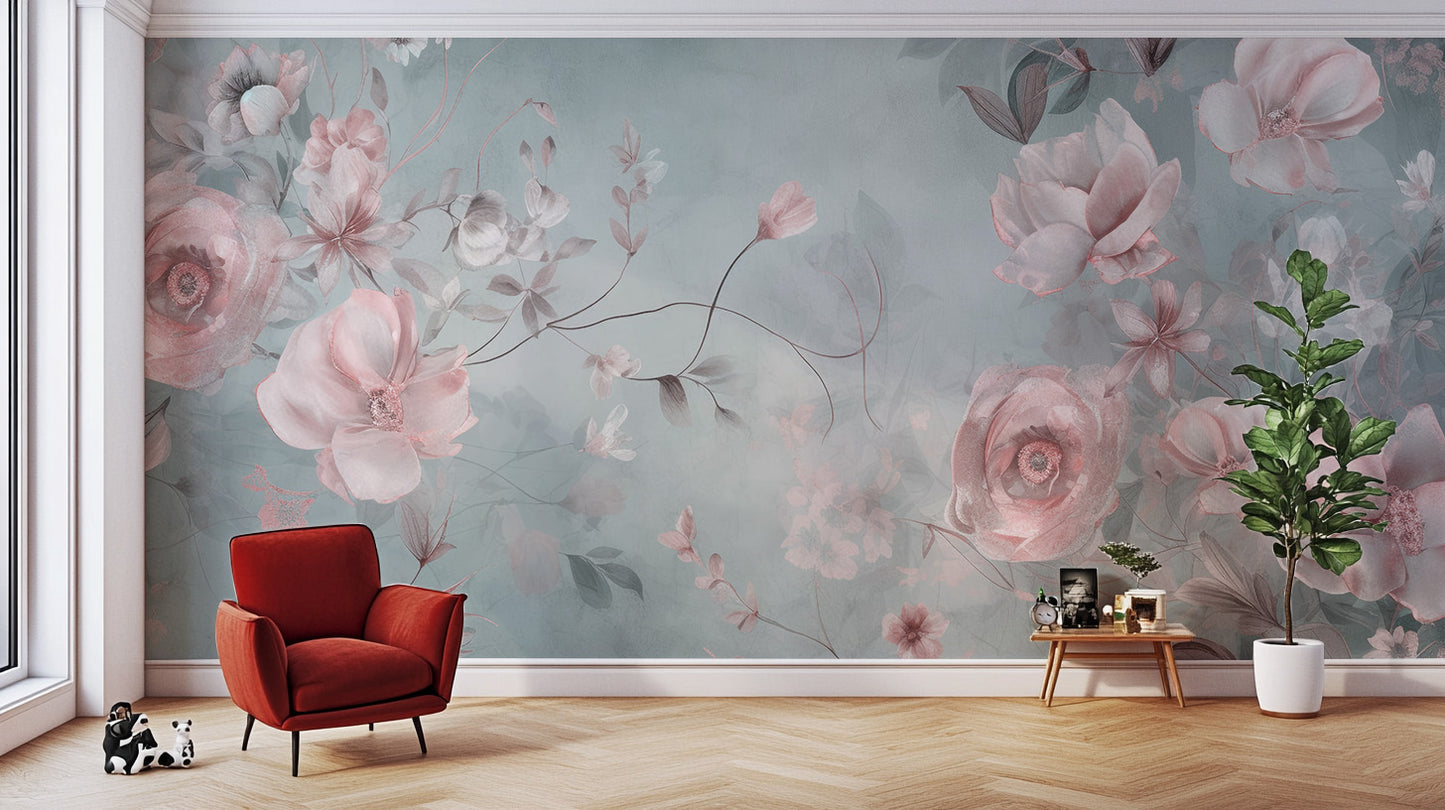 Delicate Blooming Pink Flower Mural