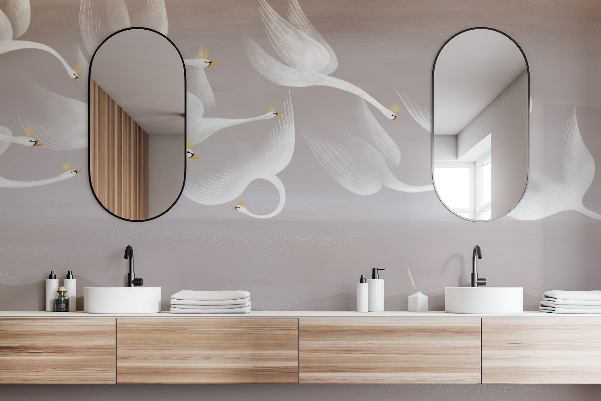 Scandinavian swan wallpaper for dreamy home décor
