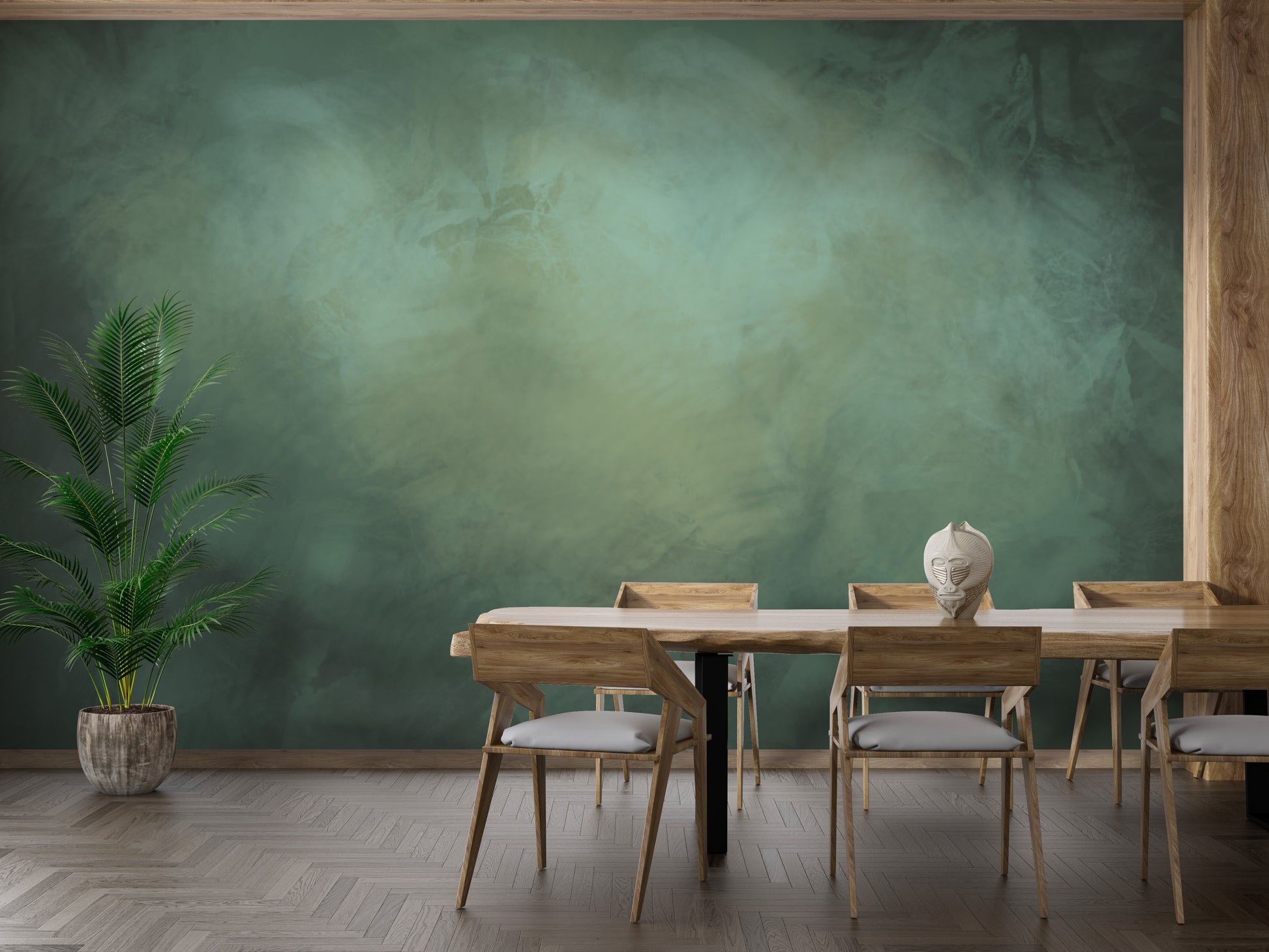 Captivating marble stone wallpaper mural in aqua for dining room walls.