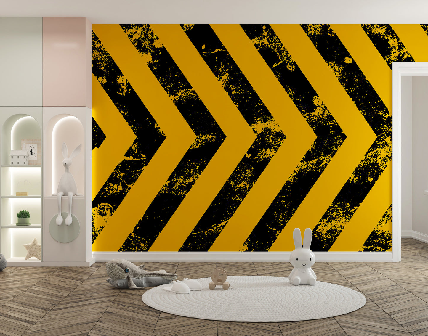 Yellow Grunge Hazard Stripes Wallpaper