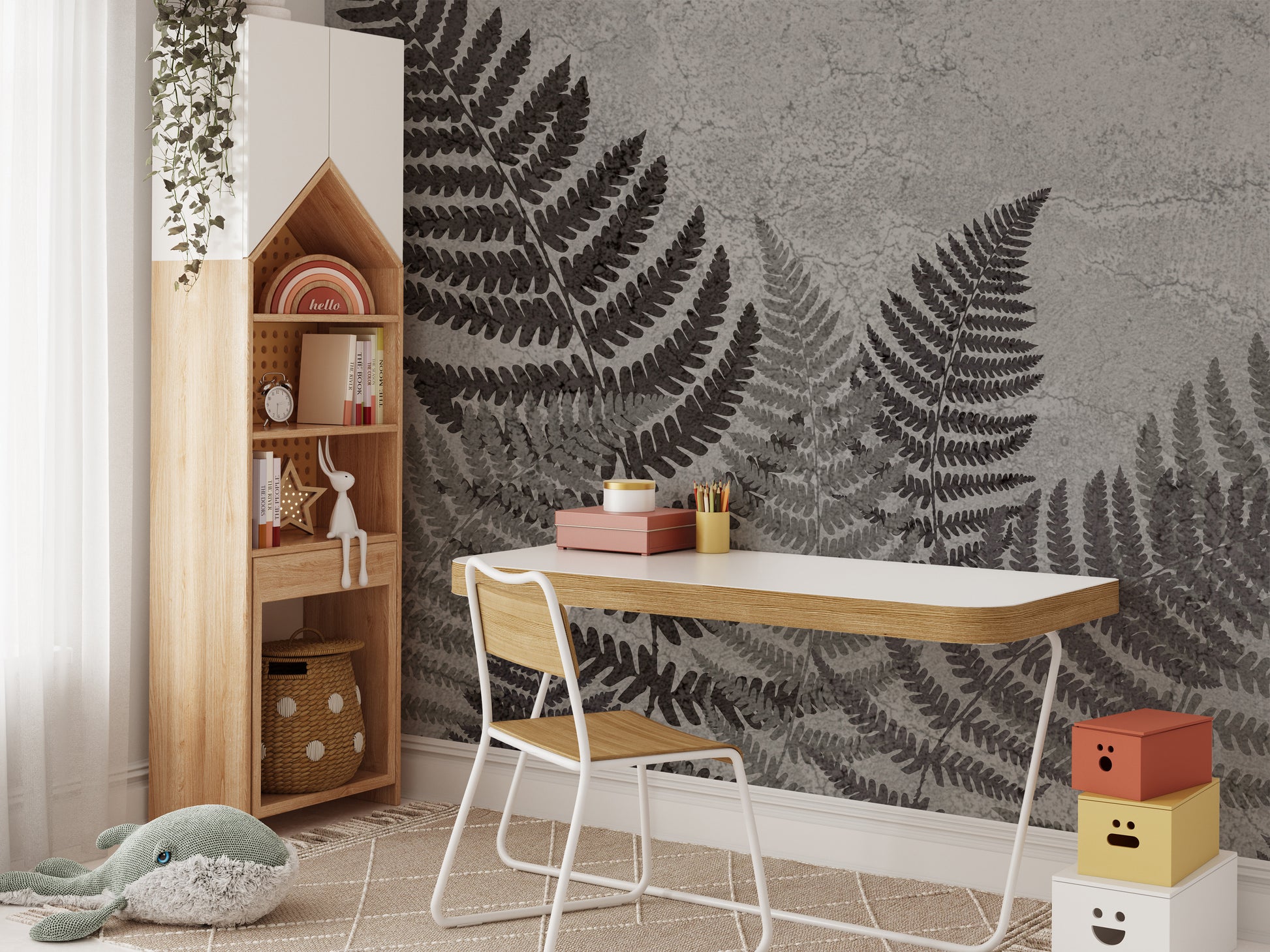 Detailed fern wallpaper mural for nature-themed interiors.
