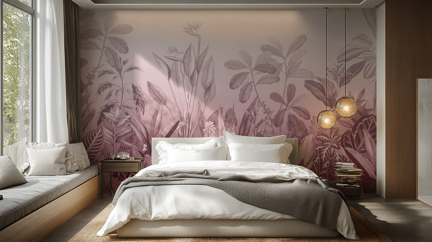 Pink Tropical Jungle Wall Mural