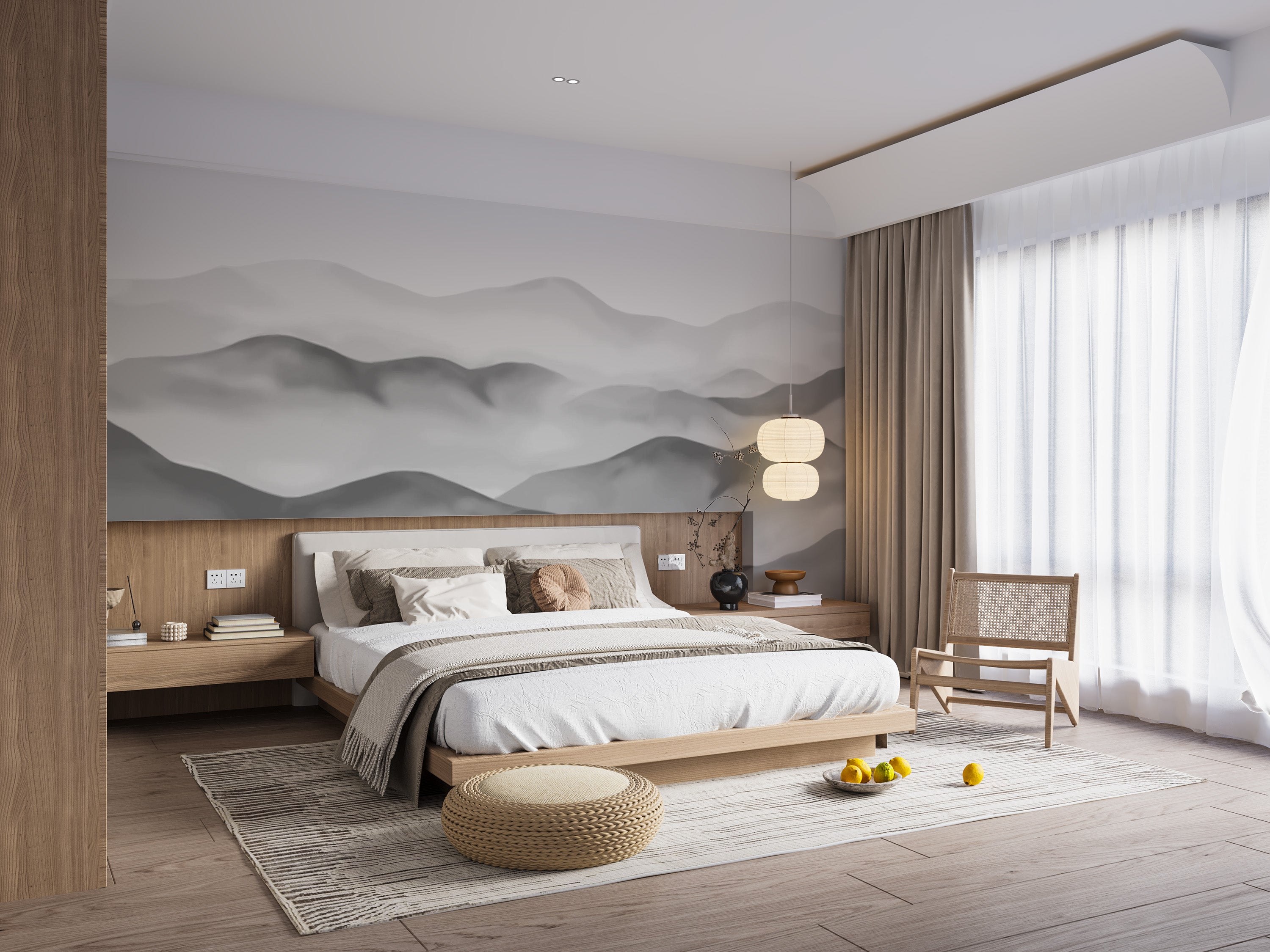 Artistic grey mountain wallpaper with soft tones