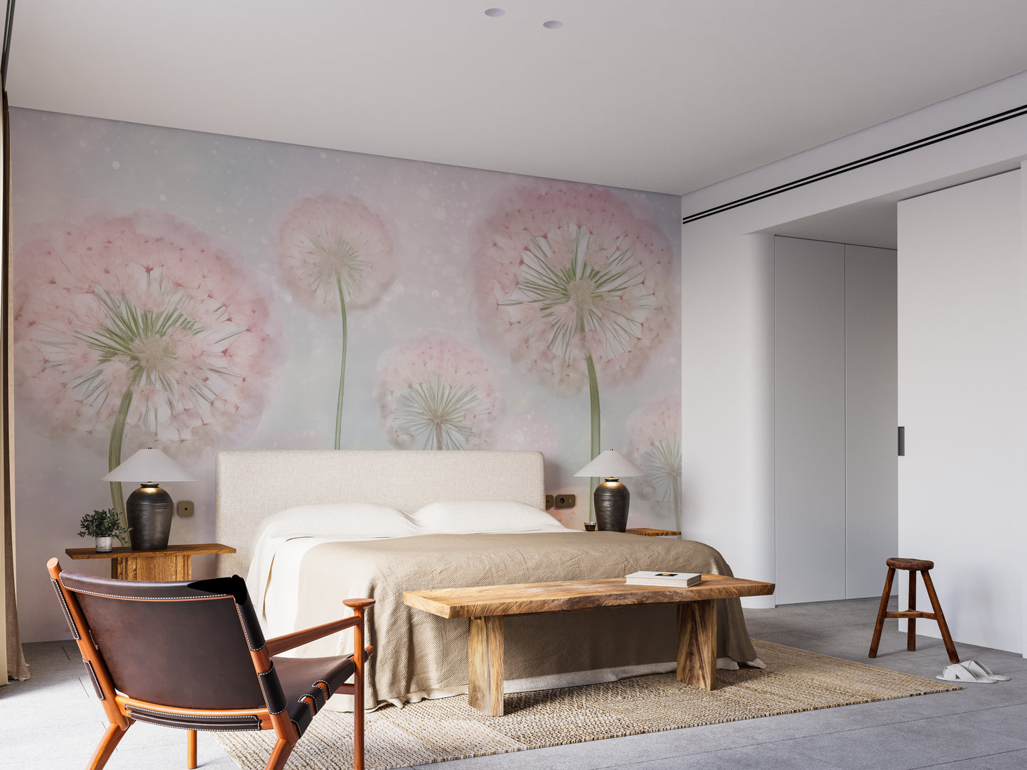 Pink Color Dandelion Seeds Wallpaper Murals