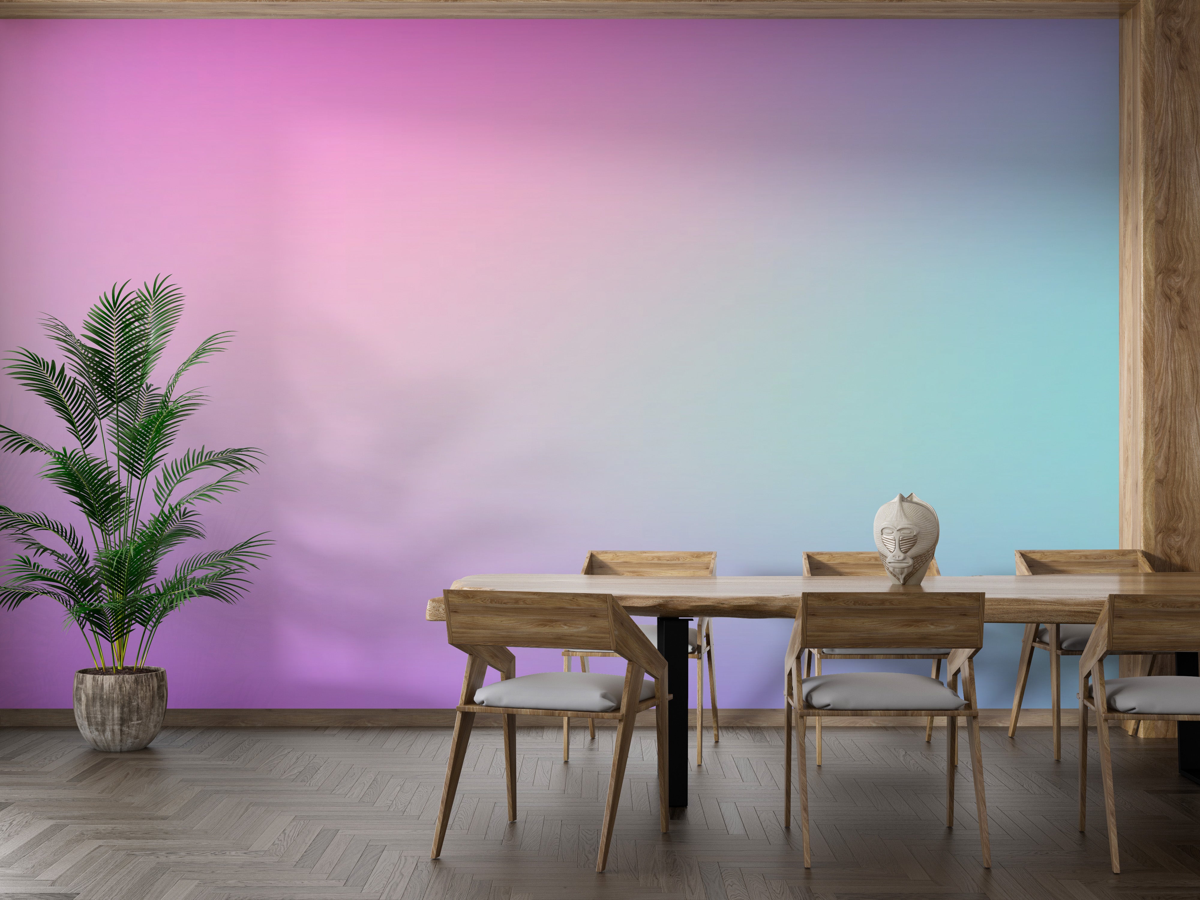 Blush pink to aqua gradient wall mural
