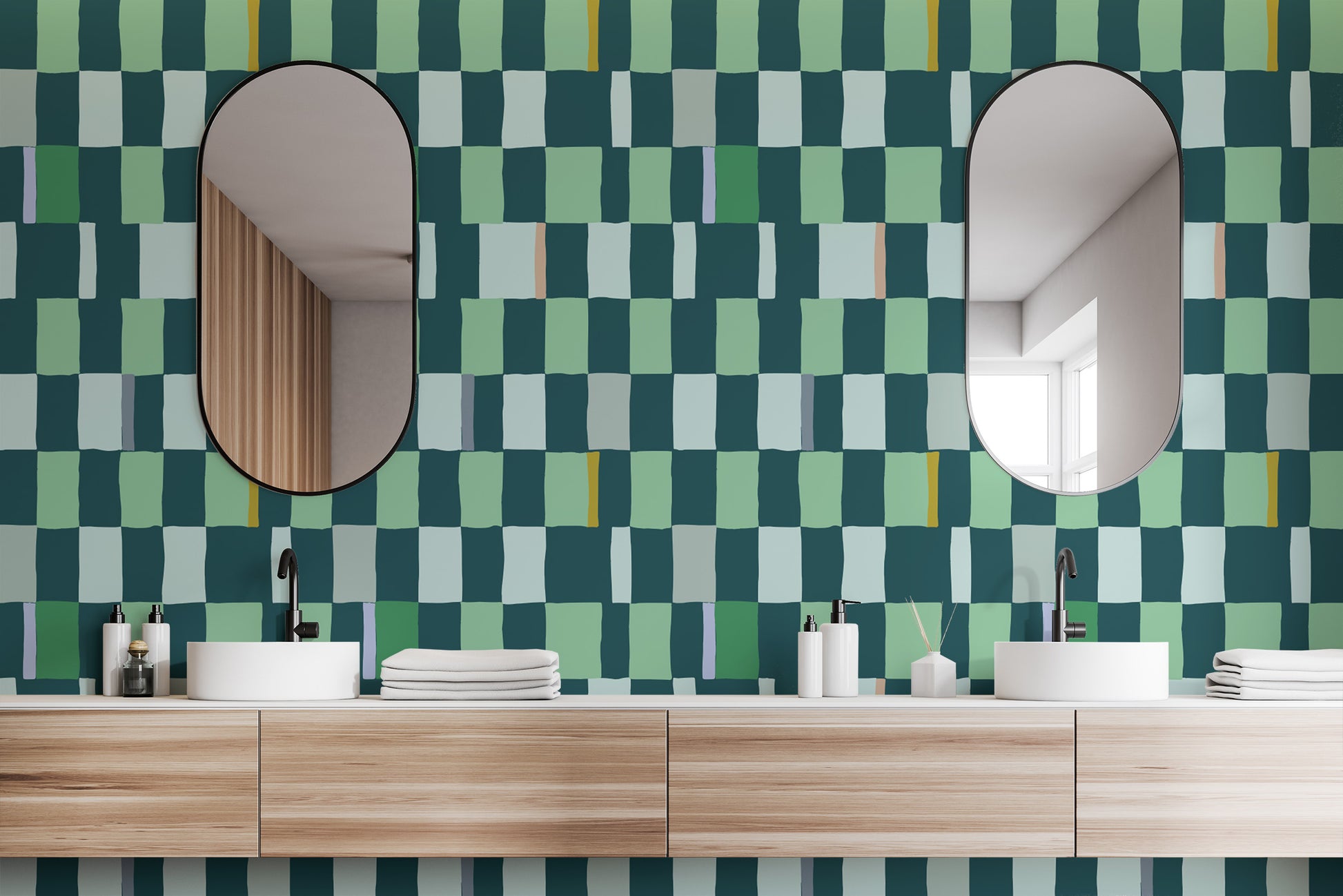 Sophisticated checkered wallpaper for trendy summer-themed decor.
