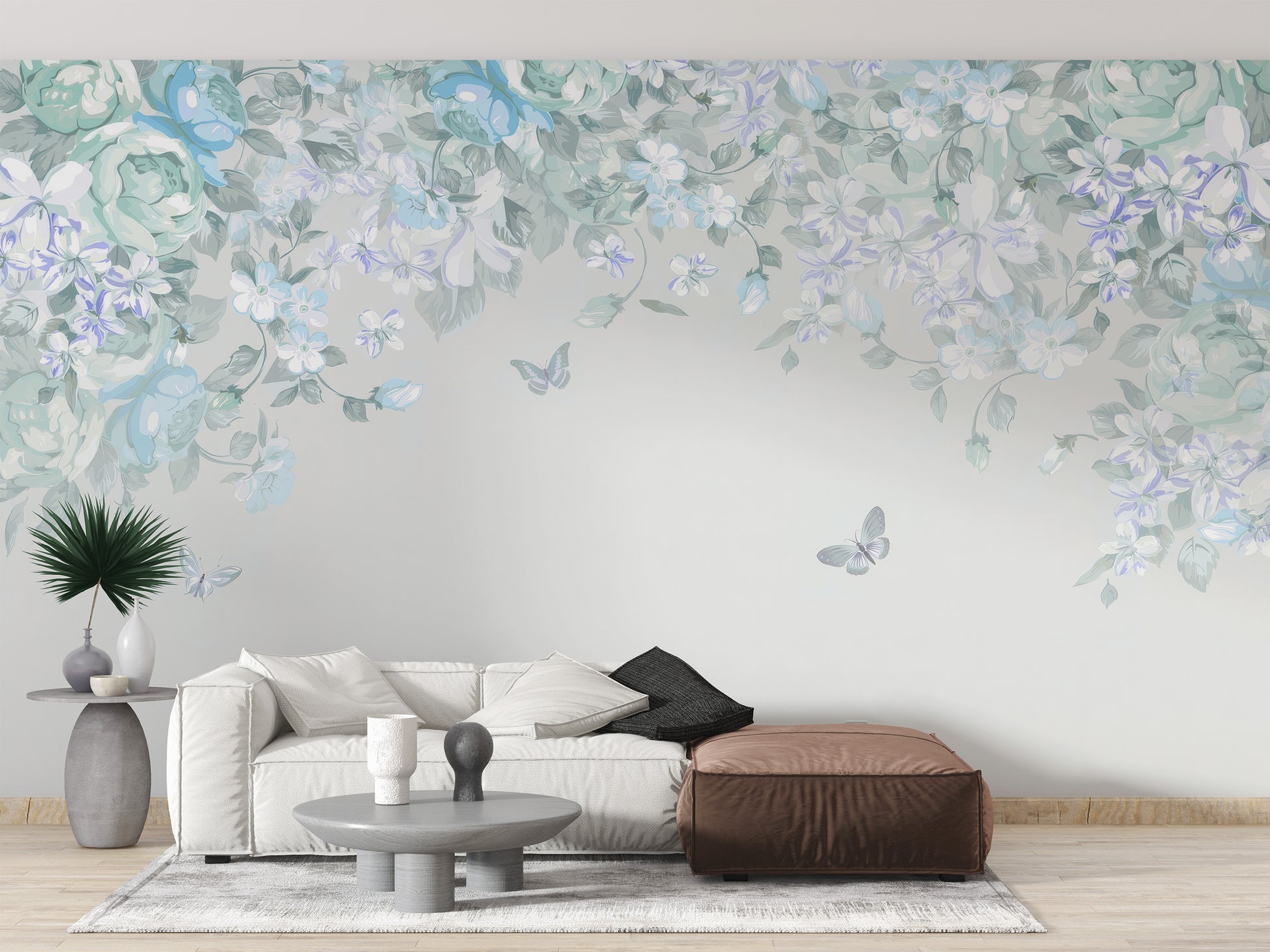 Tranquil garden wallpaper with butterflies
