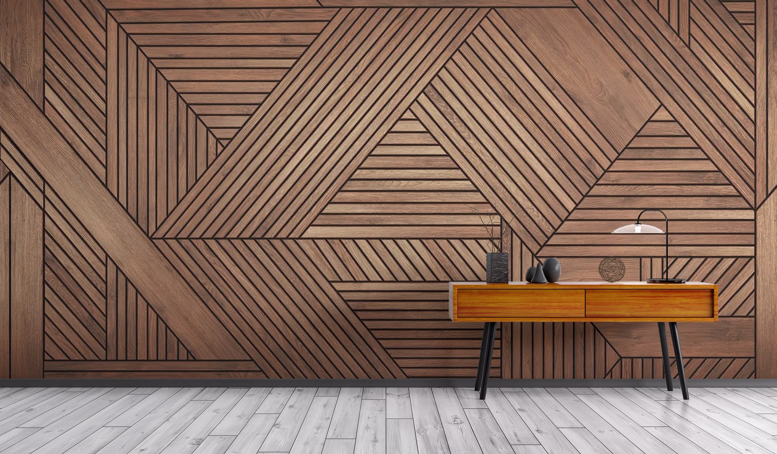 Stylish geometric wooden wallpaper for walls
