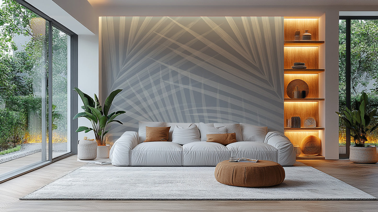 Light Blue Palm Leaves Mural