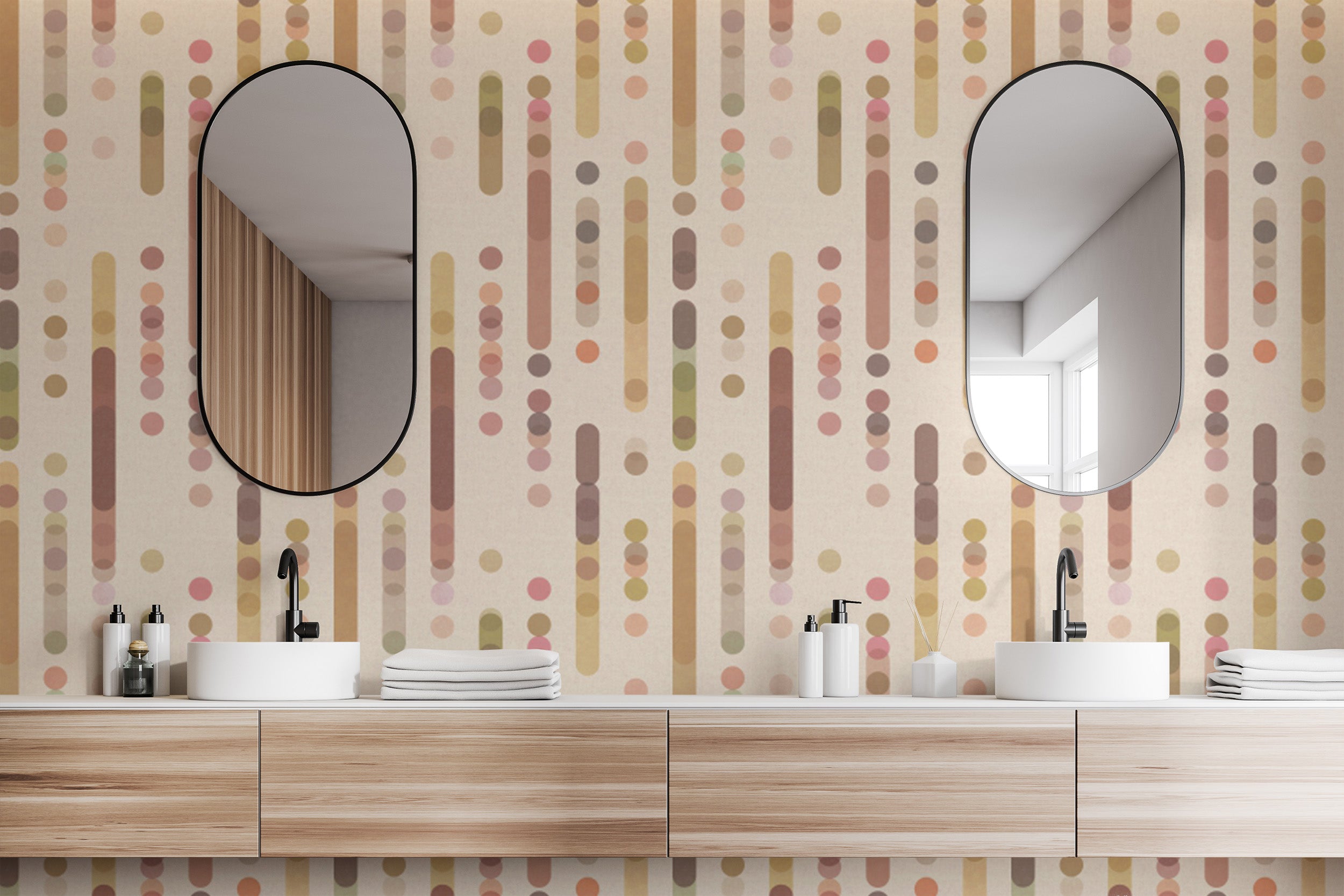 Sophisticated cozy wallpaper with bold geometric patterns.