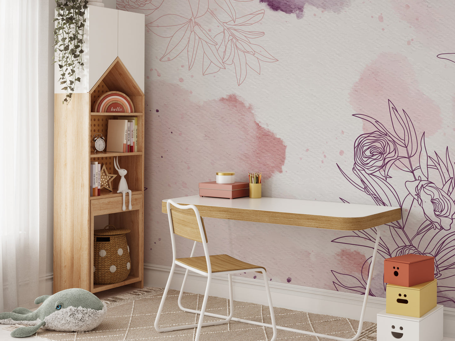 Pastel Pink Purple Watercolor Floral Wallpaper