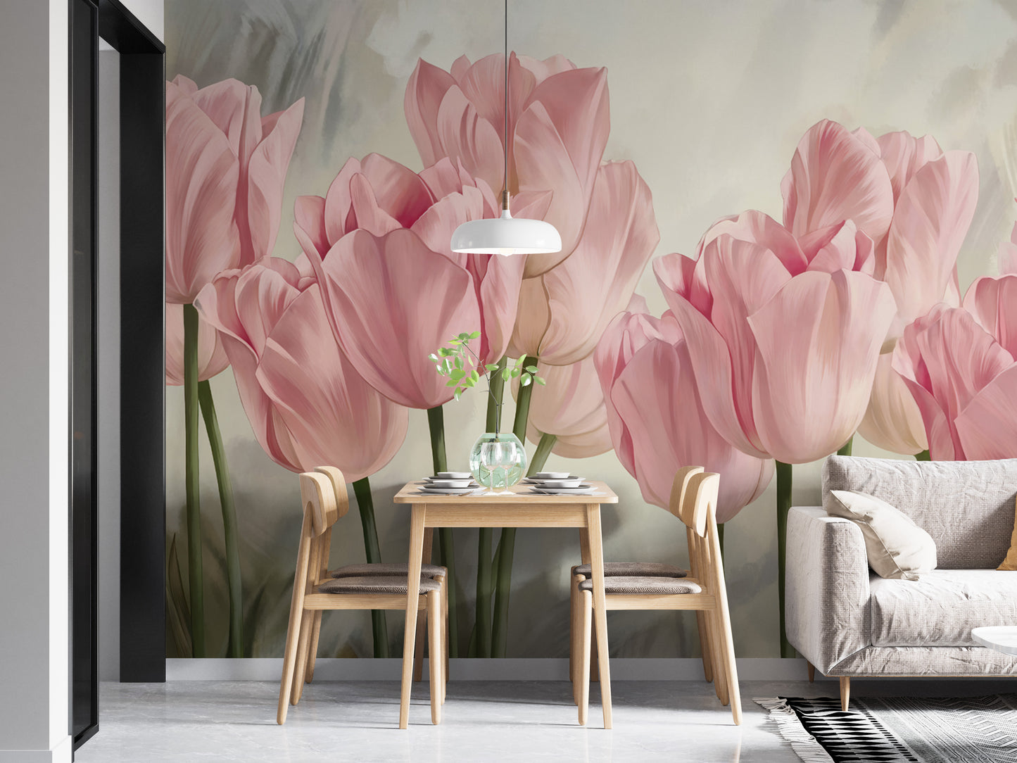 Pink Tulip Field Wallpaper Mural
