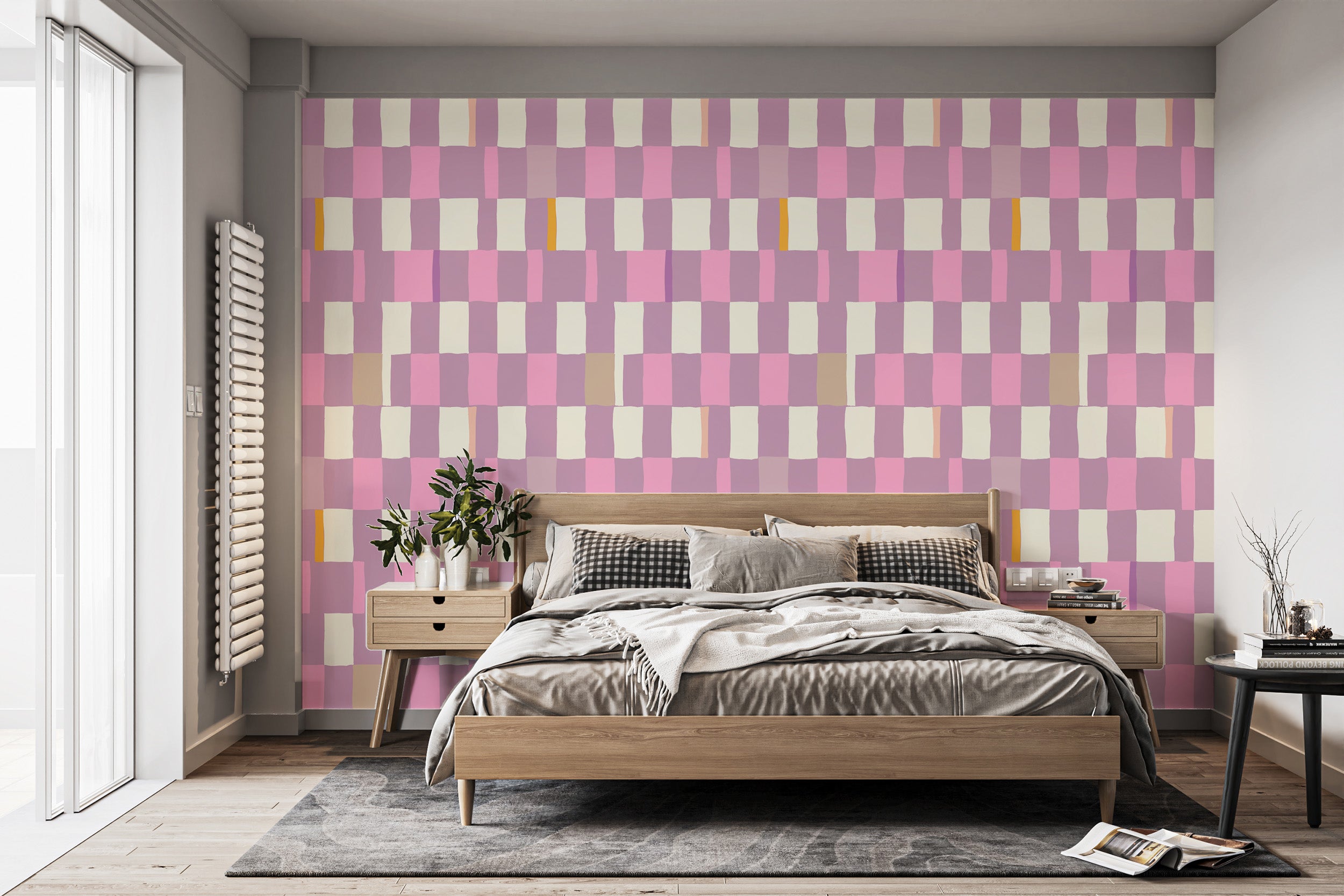 Minimalist wallpaper showcasing a chic mosaic checkerboard pattern.
