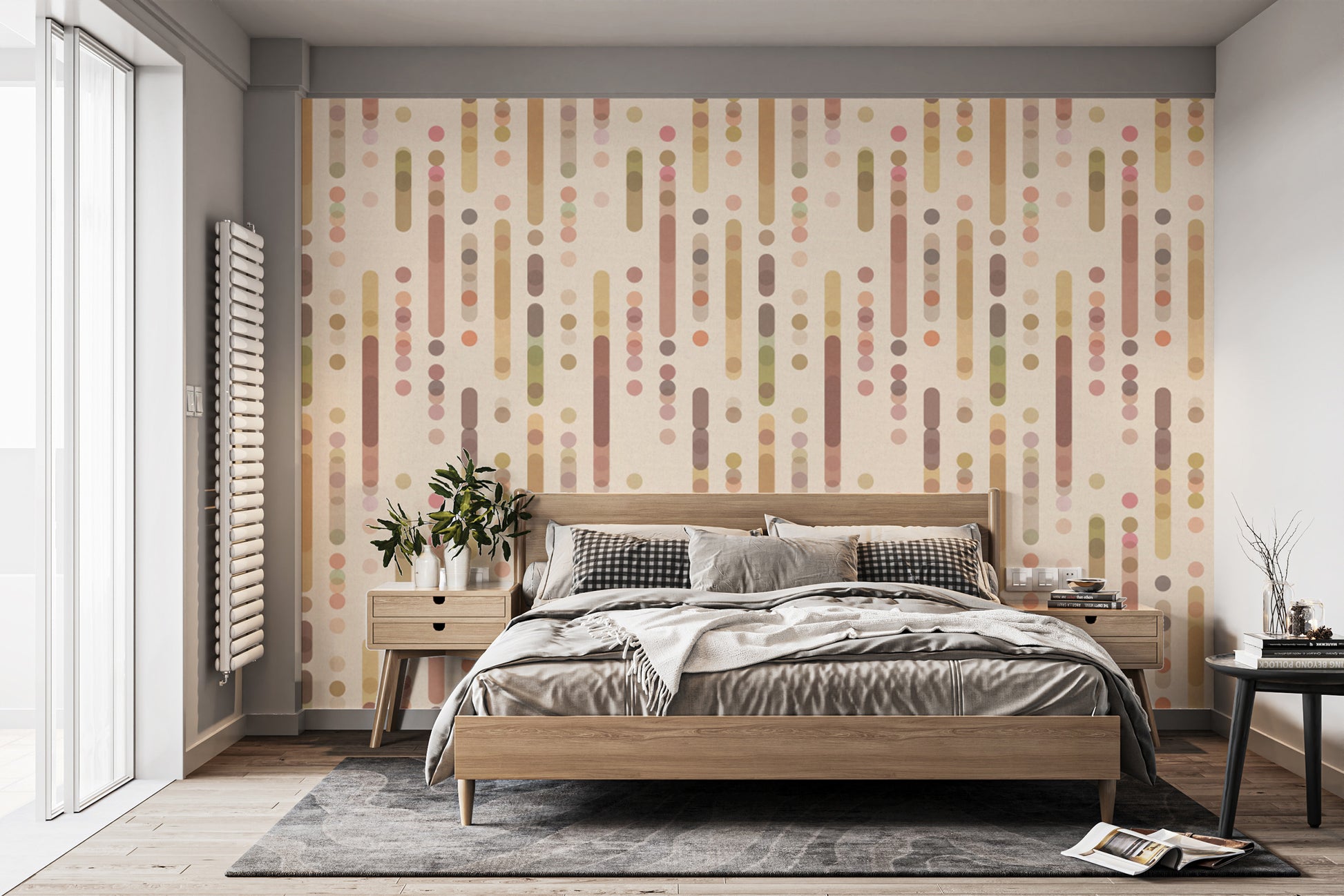 Geometric wallpaper adds a cozy and contemporary touch