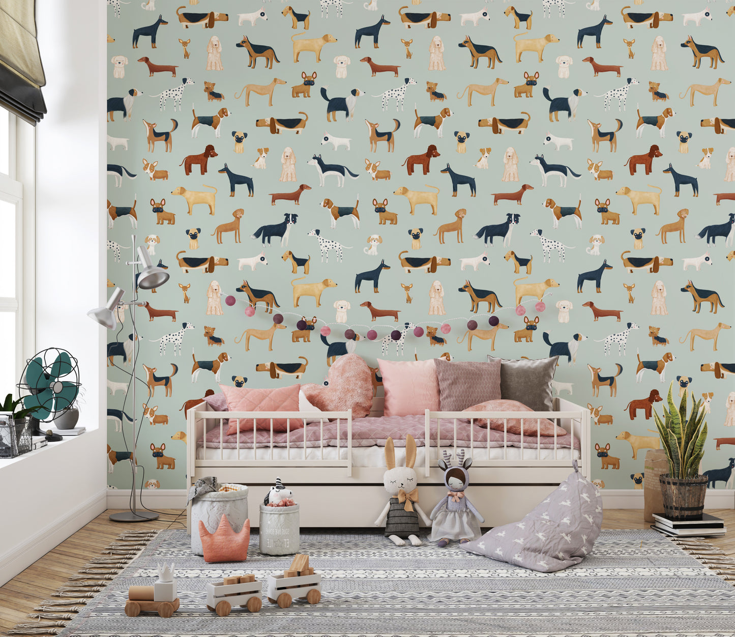 Playful canine-themed wallpaper for kids
